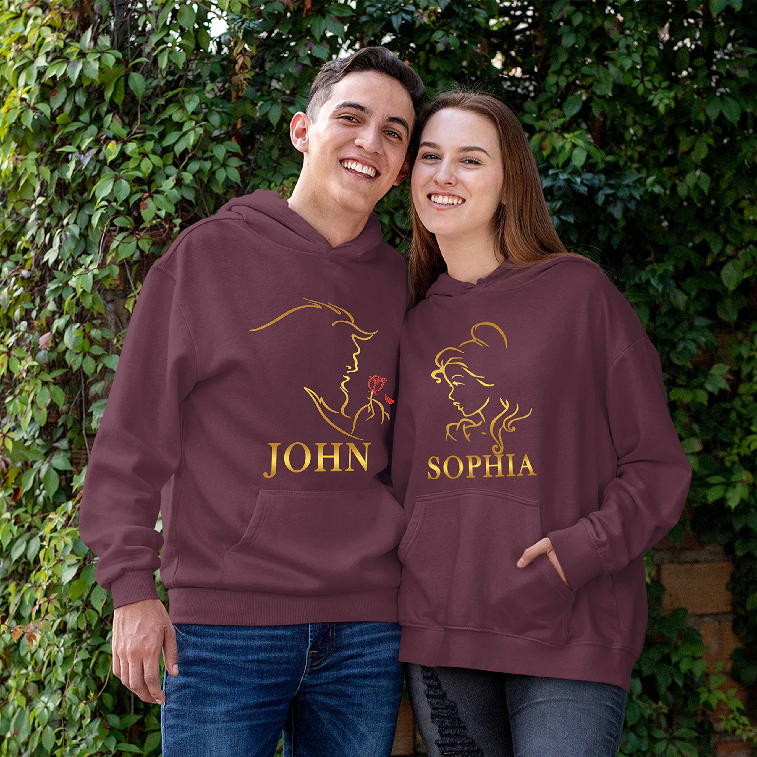 Custom Beauty Beast Design Personalized Name Hoodie - High Quality Pullover Sweatshirt for Men & Women - Perfect for Gifts, Streetwear, and Casual Outfits