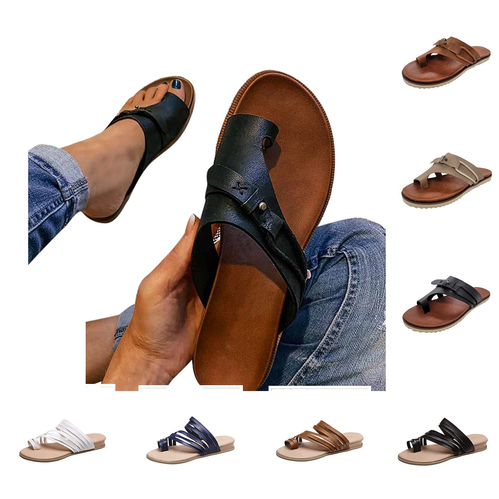 Aunimeifly Women's Boho Sandals - Greek Style Flip Flops with Ethnic Clip Toe Design | Comfortable Summer Slides for Beach, Vacation & Casual Outfits