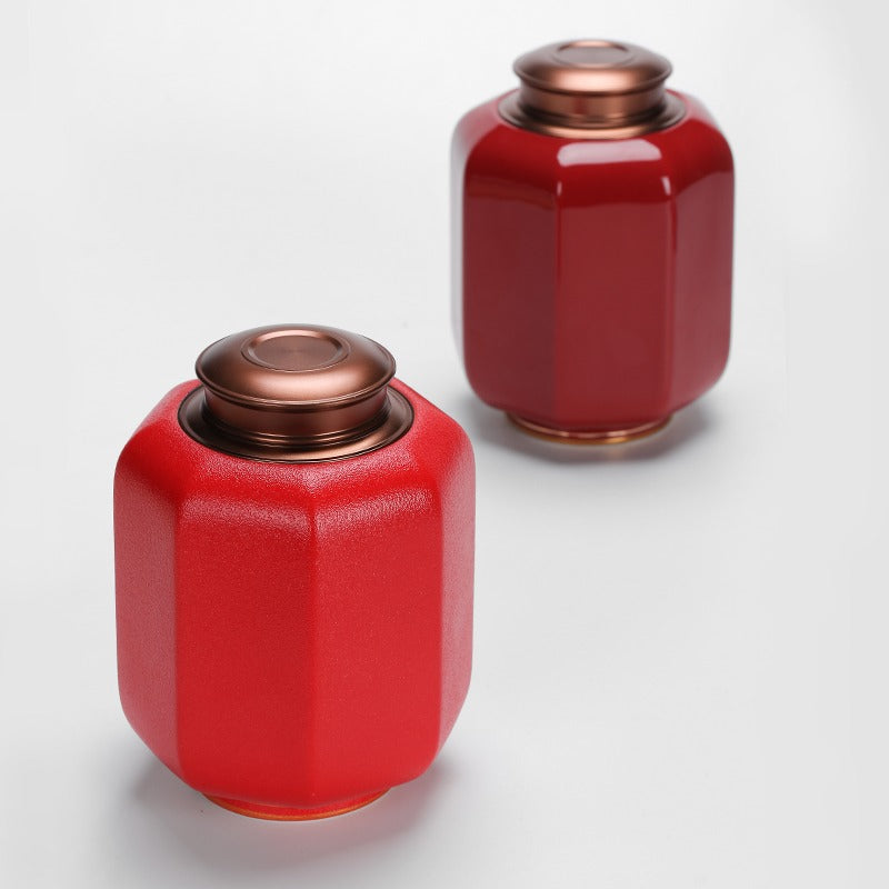 Traditional Chinese Palace Lantern Style Red Tea Caddy - Elegant Tea Storage Canister for Loose Leaf Tea - Perfect for Home Decor, Tea Ceremonies & Gift Giving