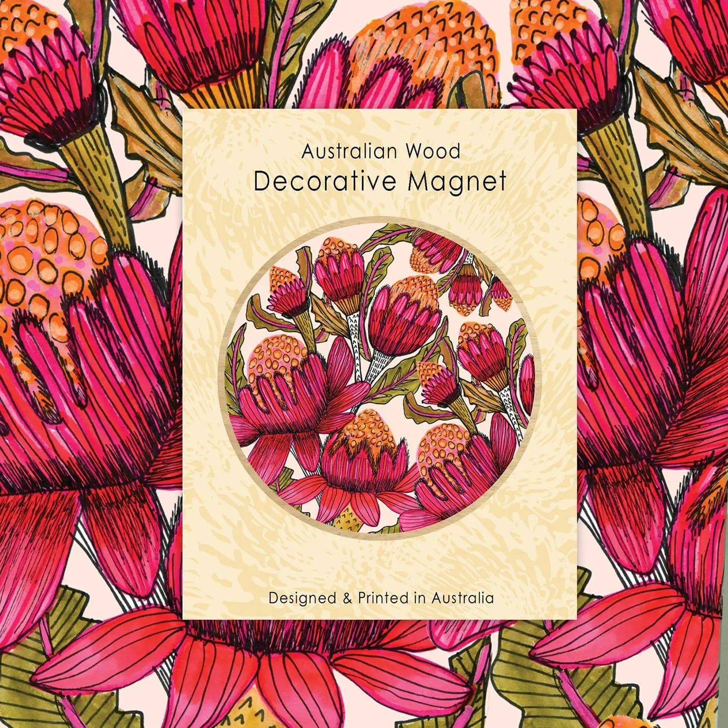 Waratah Flowers Magnetic Gift Set - Elegant Floral Fridge Magnet & Greeting Card Combo for Home Decor, Wedding, Anniversary & Birthday Gifts - Perfect for Kitchen, Office & Gift Giving