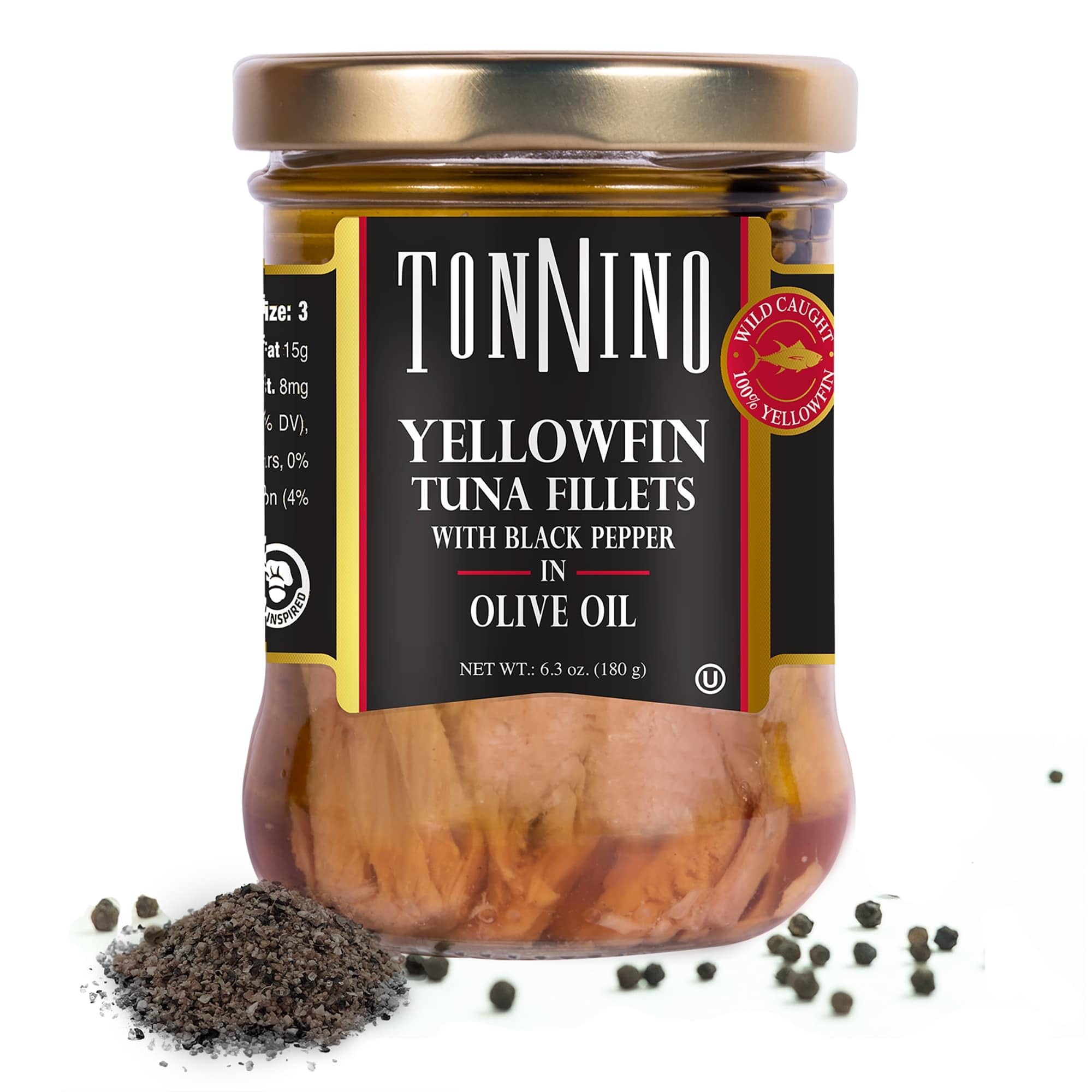 Premium Tonnino Yellowfin Tuna Fillets in Olive Oil & Black Pepper - Pack of 6 | Gourmet Canned Tuna for Salads, Sandwiches & Healthy Meals