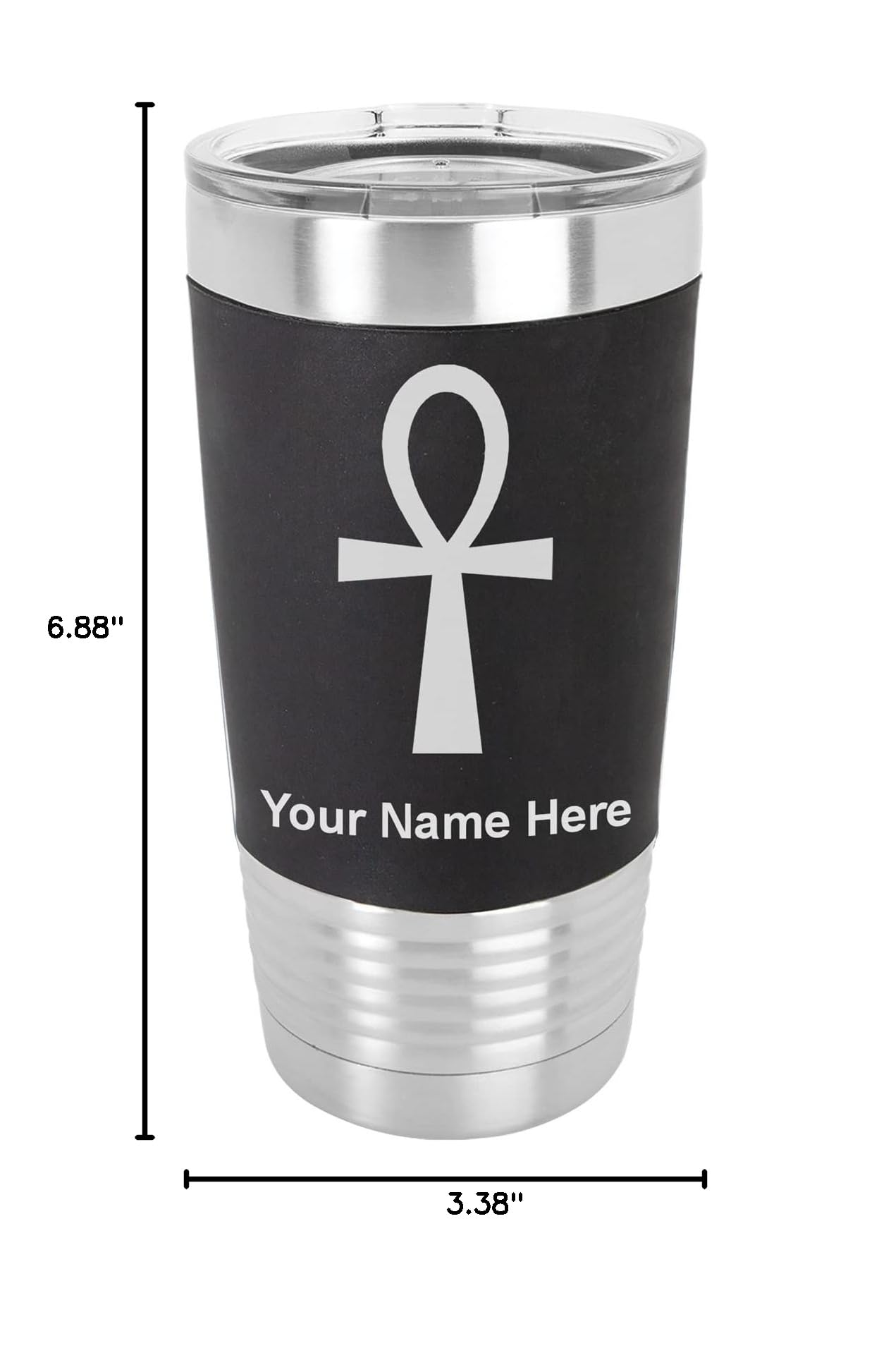 LaserGram 20oz Vacuum Insulated Stainless Steel Tumbler Mug with Silicone Grip - Personalized Engraving Included (Black, Ankh Design) - Perfect for Coffee, Tea & Cold Drinks at Home, Office or Travel
