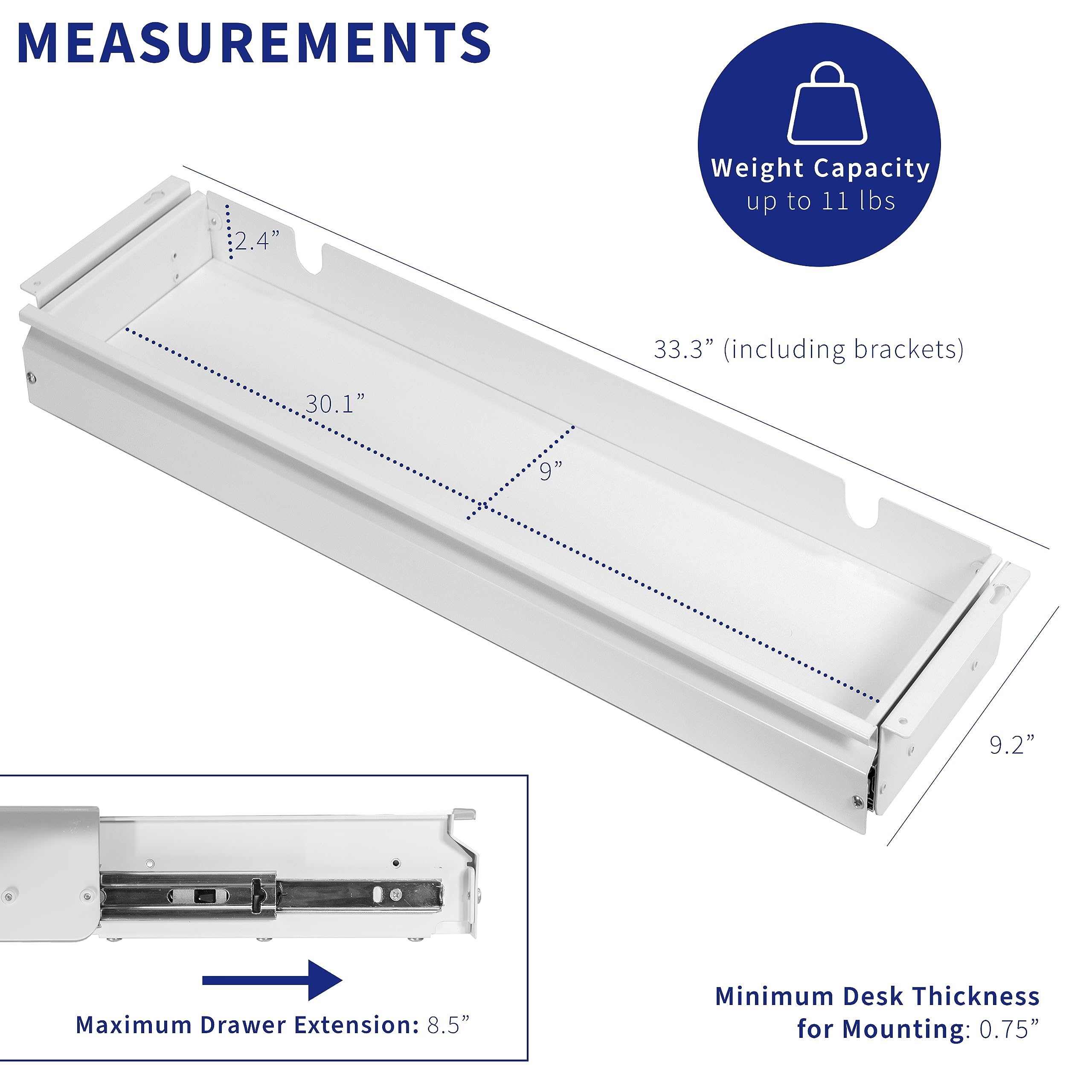 VIVO Large 33 inch Under Desk Slide Out Storage Drawer Organizer, White - Perfect for Office, Home & Workspace Organization (DESK-DR33-W)