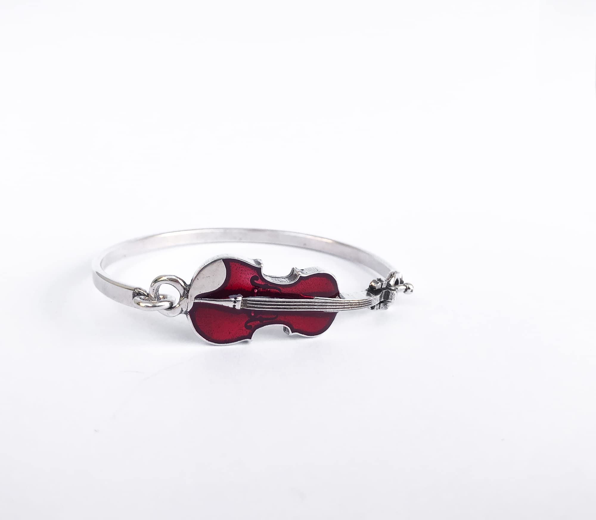 Elegant Red Glaze Silver Violin Bangle Bracelet - Perfect for Classical Music Lovers, Orchestra Performances & Special Occasions
