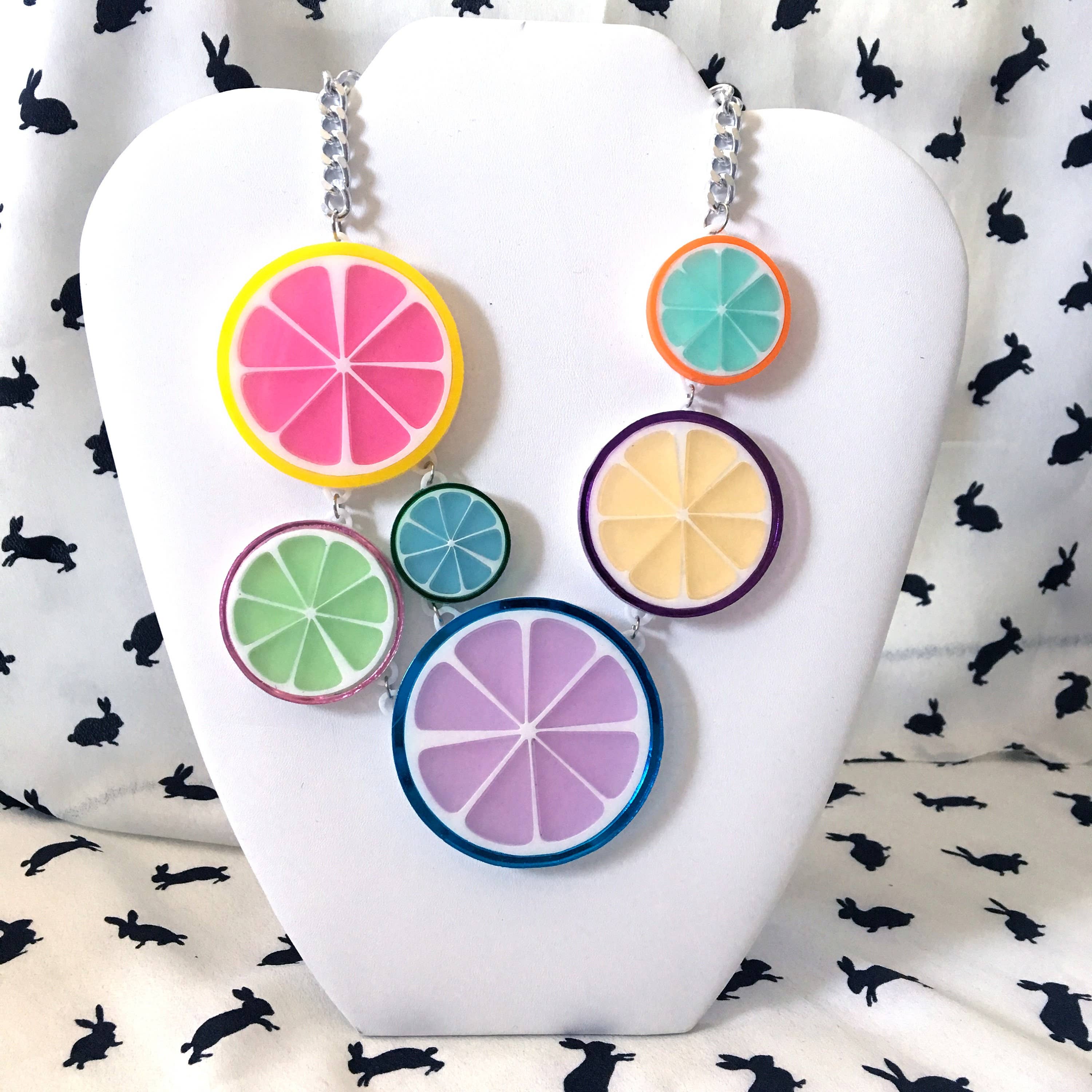 Colorful Candy Fruit Slice Acrylic Chunky Statement Necklace for Women - Perfect for Summer Outfits, Beach Vacations & Boho Fashion Accessories