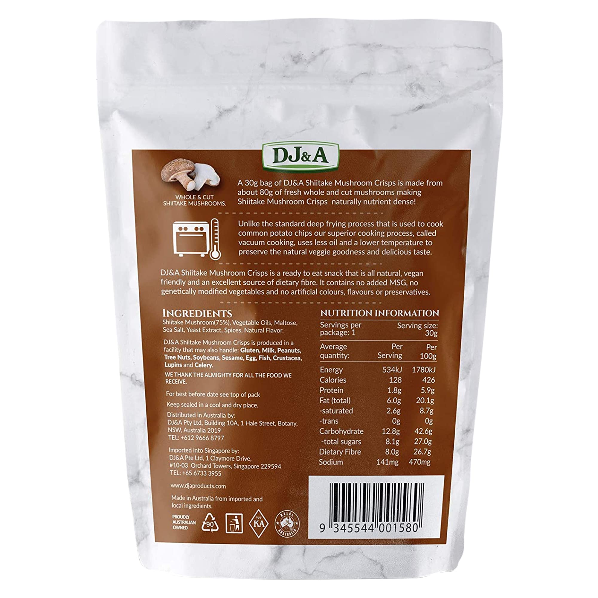 DJ&A Shiitake Mushroom Vegetable Crisps – Vegan, Non-GMO, Lightly Cooked & Seasoned Snacks – 65g (Pack of 9) – Perfect for Healthy Snacking, Office Lunch, or Outdoor Adventures