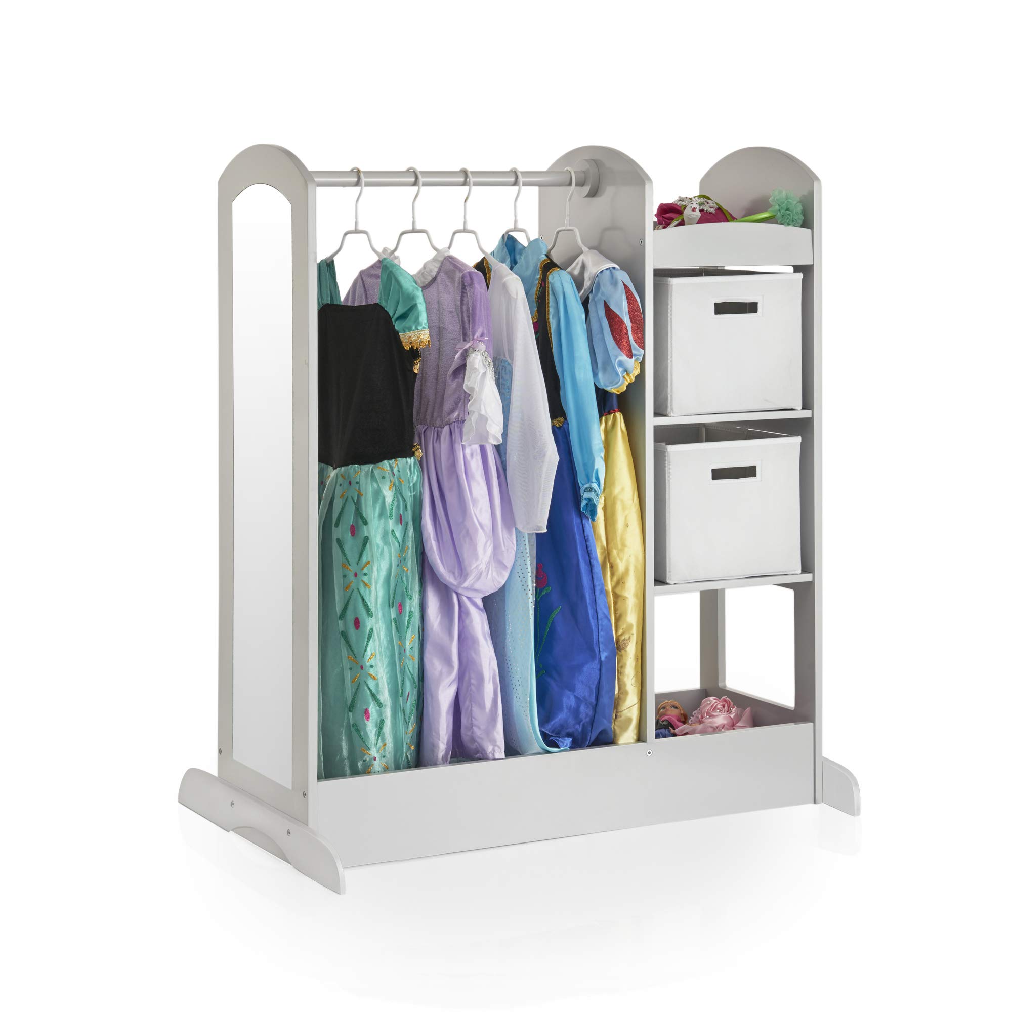 Guidecraft See and Store Dress-Up Center – Gray: Kids Dramatic Play Storage Armoire with Mirror, Rack, Shelves & Bottom Tray - Toddler Costume & Toy Organizer Furniture for Bedroom, Playroom, and Daycare - Perfect for Pretend Play and Organization