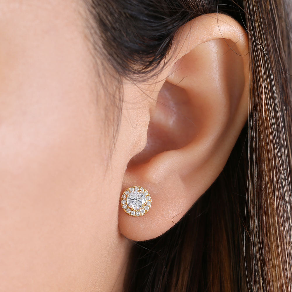 14K Yellow Gold Halo Round Cubic Zirconia Stud Earrings for Women - Elegant & Hypoallergenic Jewelry for Weddings, Parties & Everyday Wear