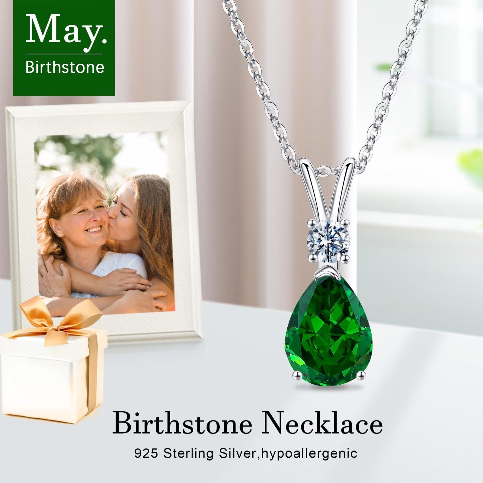 1.25 Ct Pear Birthstone Necklace for Women - 18K White Gold Plated S925 Sterling Silver with Genuine/Created Gemstone - Elegant Jewelry for Birthday Gifts, Anniversary & Special Occasions
