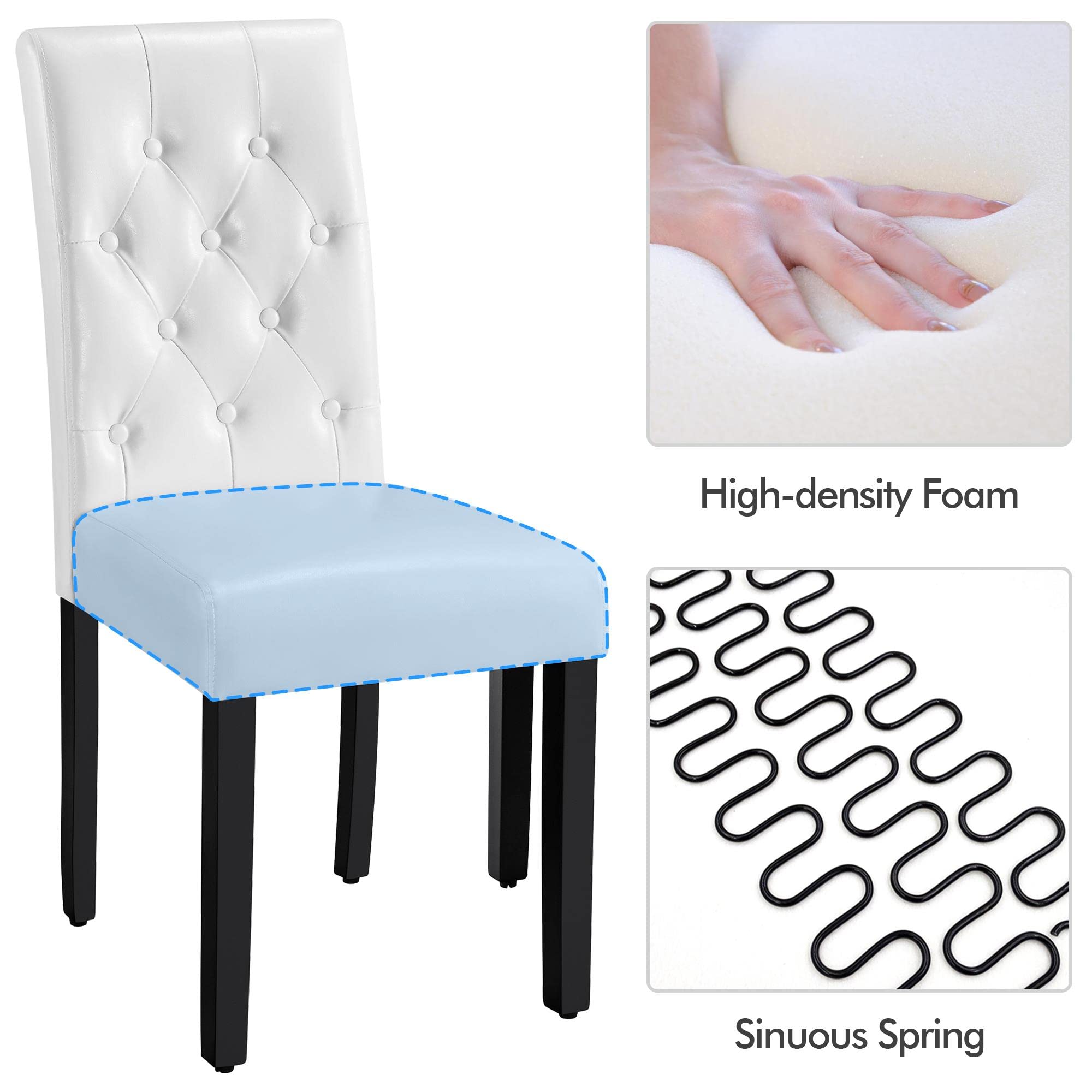 Yaheetech 4-Piece Button Tufted Leather Dining Chairs Set with Padded Seat & Wooden Legs - Modern Kitchen & Restaurant Furniture for Home Dining & Commercial Use