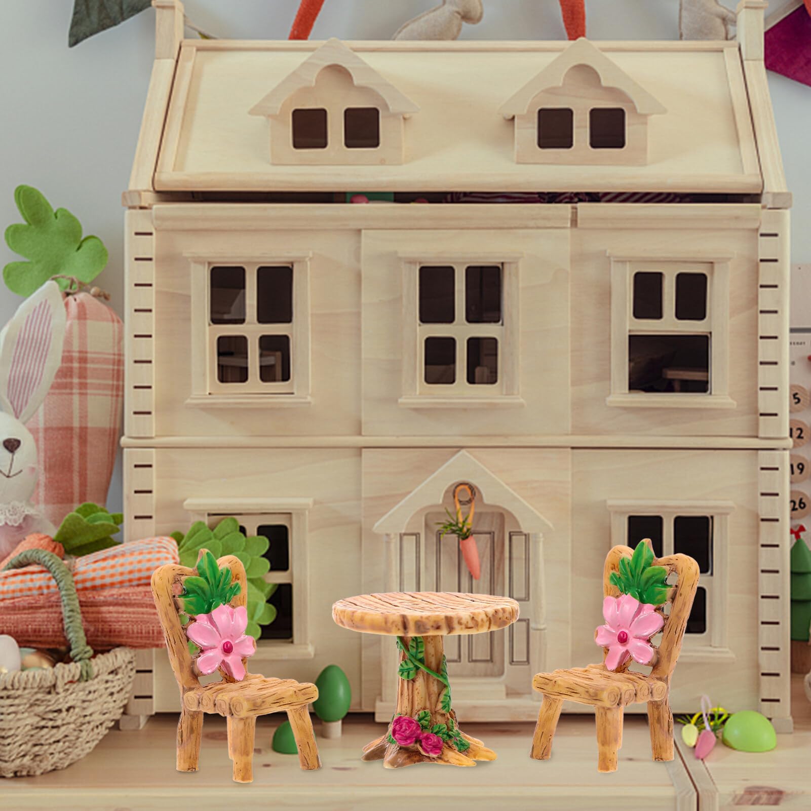 BESTOYARD 6-Piece Miniature Wooden Table and Chairs Set - Resin Fairy Furniture for Home Decor, Dollhouse Accessories & Fairy Garden Landscaping - Perfect for DIY Crafts, Fairy Tale Displays and Miniature Room Decoration