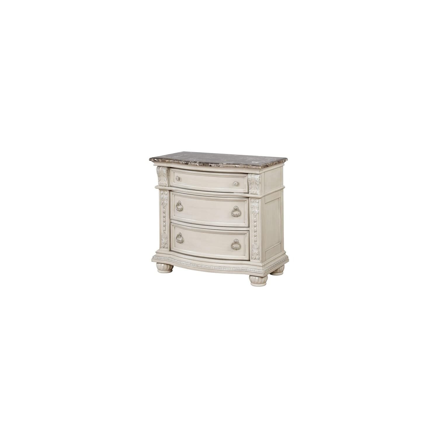 Benjara White Wooden Nightstand with 3 Spacious Drawers & Bun Feet - Perfect for Bedroom, Living Room, or Guest Room Furniture