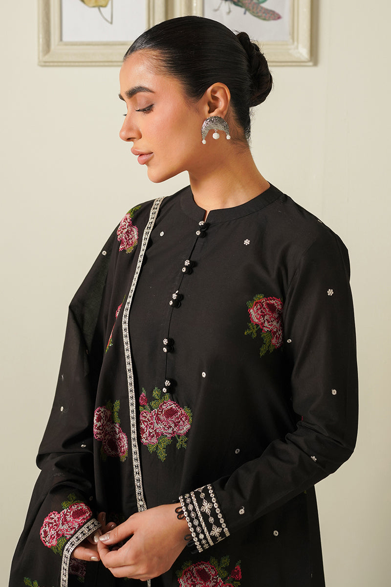 Midnight Melody 3 Piece Embroidered Lawn Suit - Elegant Pakistani Formal Wear for Weddings, Parties & Special Occasions