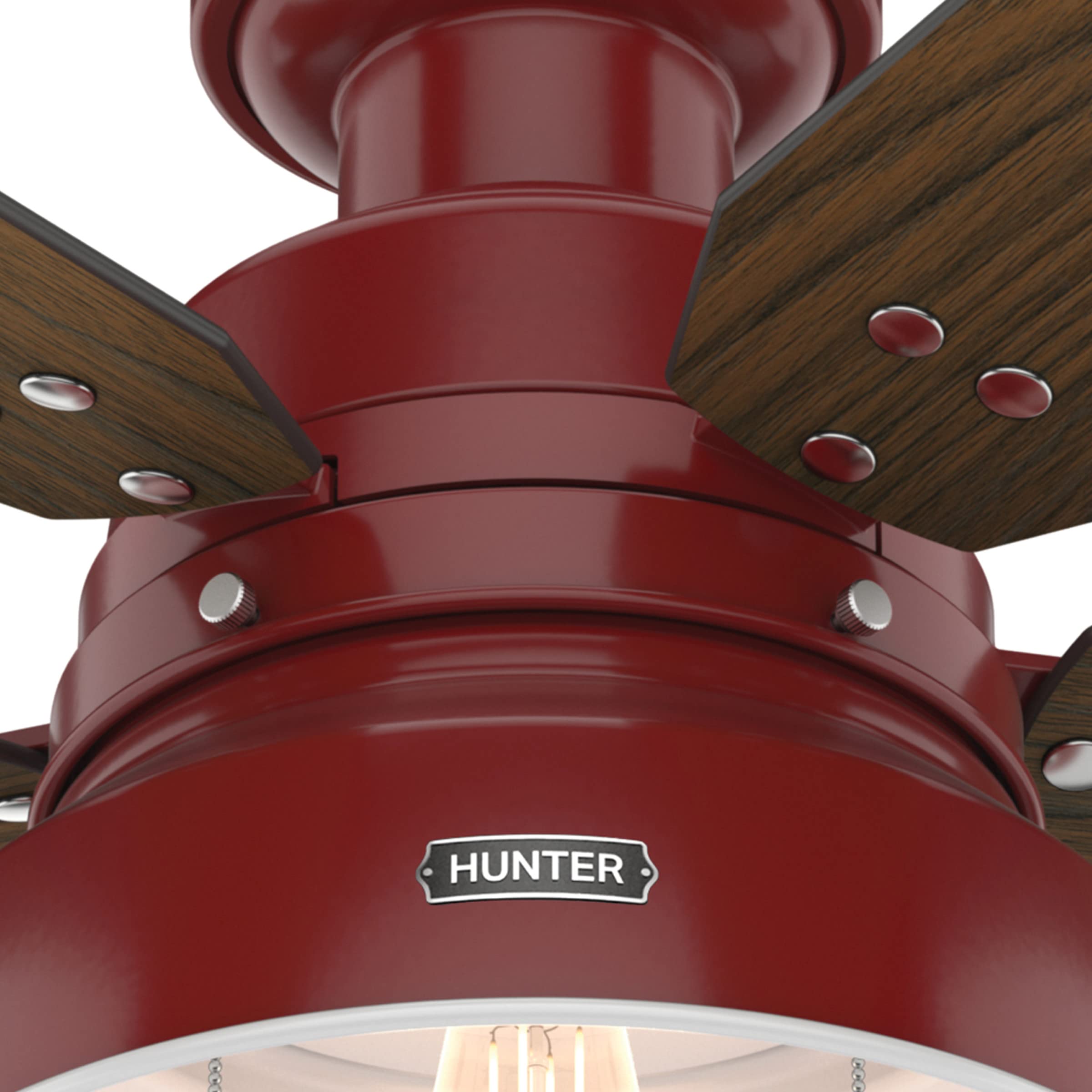 Hunter 59312 52 Inch Mill Valley Ceiling Fan with Light Kit - Large Barn Red Indoor/Outdoor Ceiling Fan for Living Room, Bedroom, Patio & Covered Porch