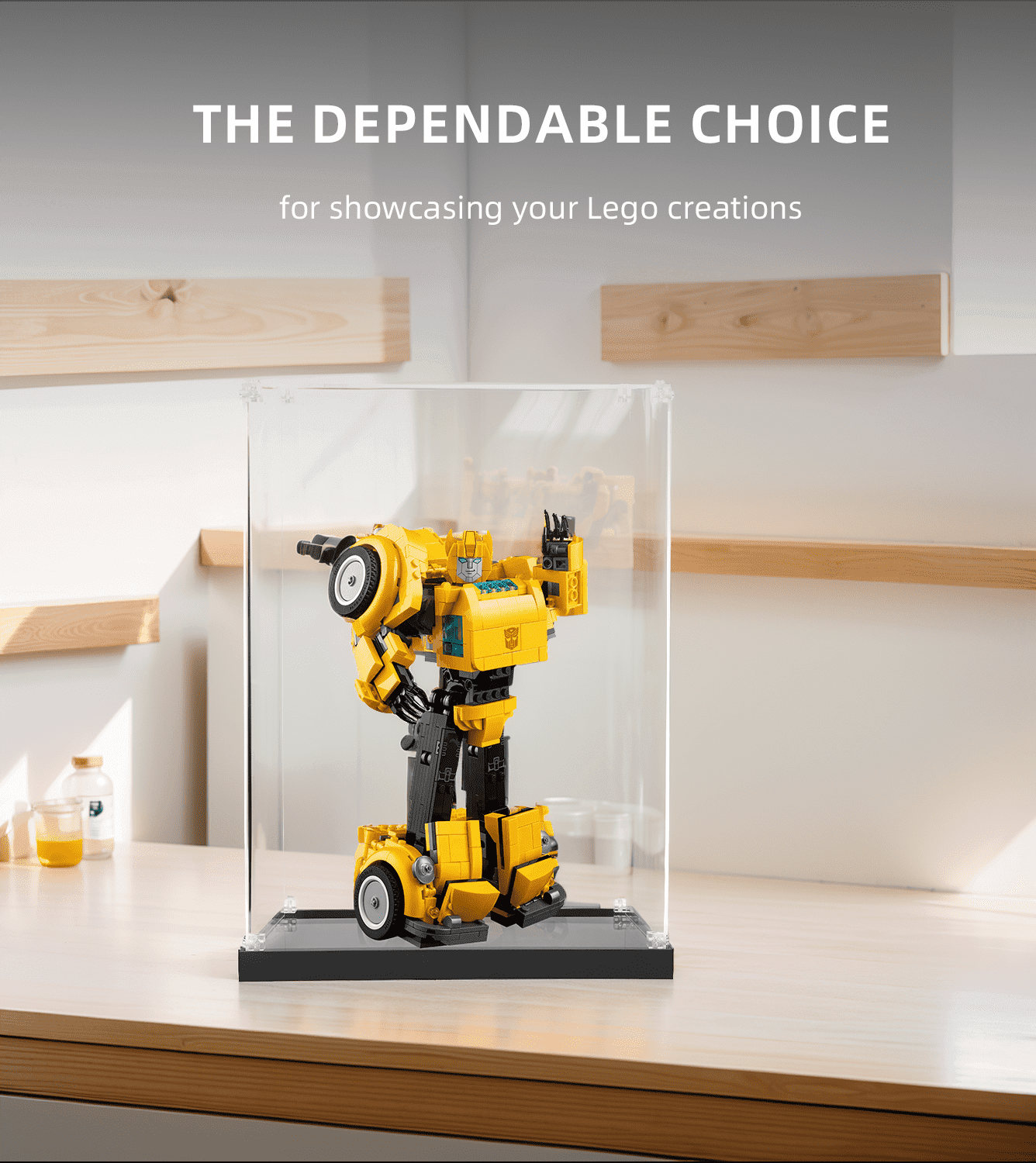 LEGO Icons Bumblebee 10338 Display Case - Clear Acrylic Protection for Collectible Models - Perfect for Showcasing on Shelves, Desks, or in Collections