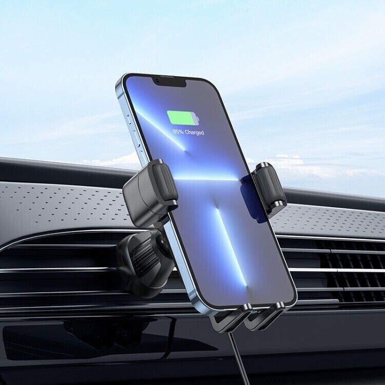 HOCO 15W QI Fast Wireless Charger for iPhone Samsung - Car Air Vent Mount with Secure Clip Holder - Perfect for Commuting & Road Trips