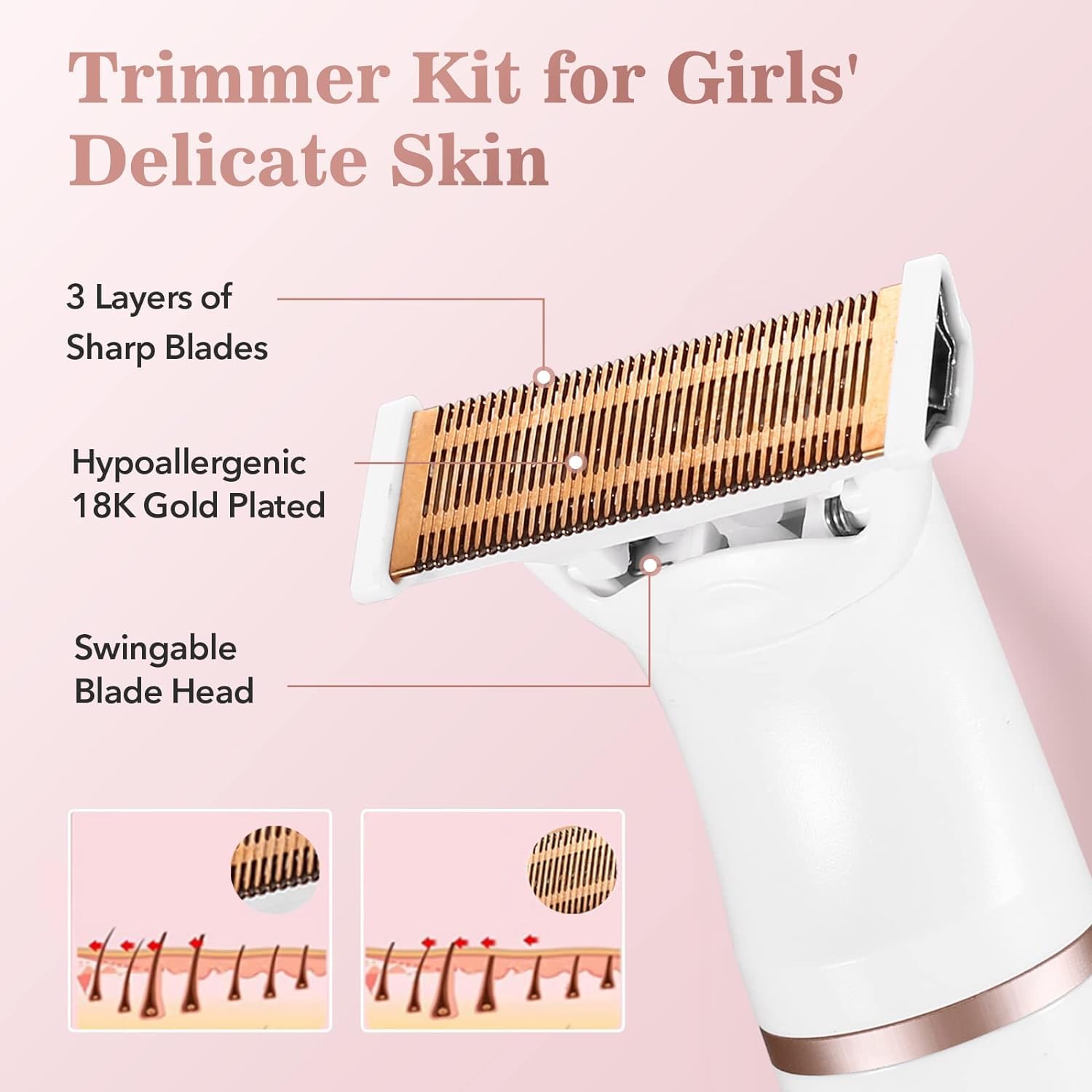 Gurelax 4-in-1 Cordless Electric Razor for Women - Rechargeable Painless Hair Remover for Legs, Face, Eyebrows, Bikini & Body Trimming | Portable Women's Shaver for Travel, Home & Salon Use