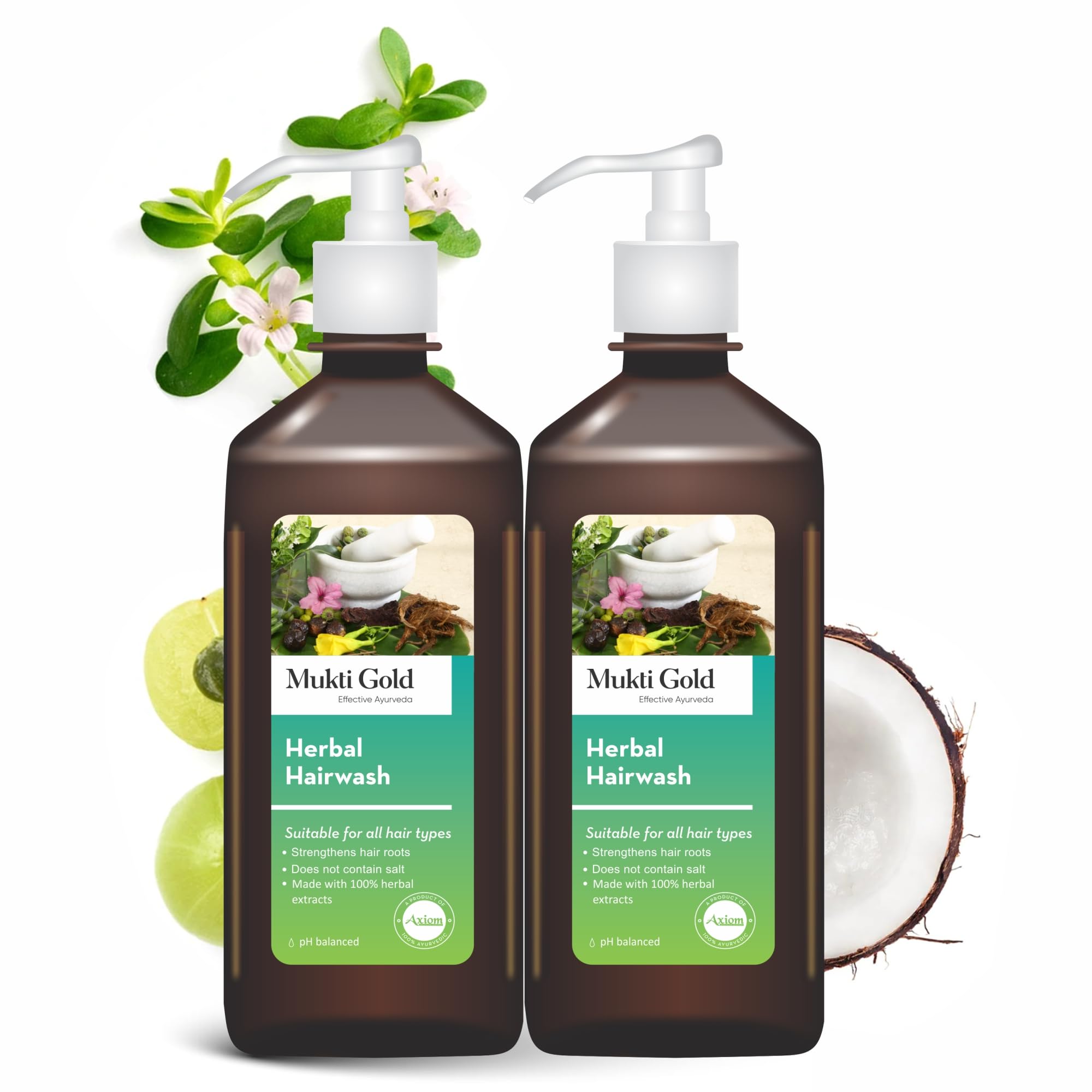Jeevanras Mukti Gold Herbal Hair Wash (Dispenser) - 400mL | Pack of 2 | Natural Ayurvedic Shampoo with 11 Herbs | Promotes Shiny & Strong Hair | Certified Organic | Perfect for Daily Hair Care & Scalp Nourishment