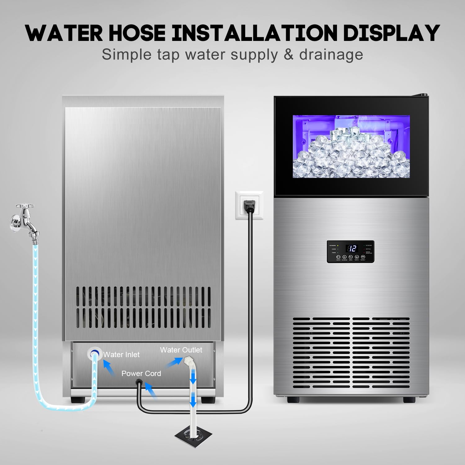 Commercial Ice Maker Machine 160Lbs/24H, 35Lbs Storage, 63 Clear Ice Cubes in 11-20 Mins - Stainless Steel Undercounter Freestanding Ice Machine for Home Bar, Restaurant, Outdoor Party & RV Use