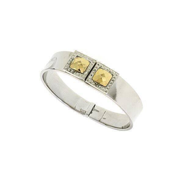 1928 Jewelry Fusion Lux Stone Square Small Hinged Bracelet for Women - Elegant Cubic Zirconia Fashion Bangle for Party, Wedding & Evening Wear