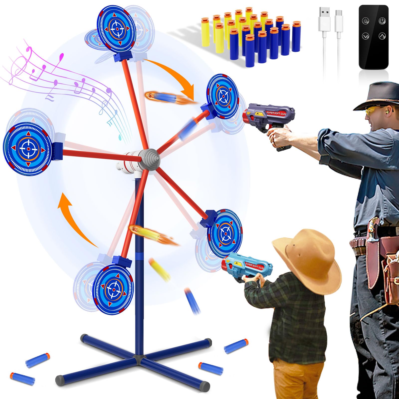 **Nerf-Compatible Foam Dart Blaster Set - 2 Toy Guns with 20 Foam Darts & Rotating Target for Kids Outdoor Shooting Games - Perfect for Boys Age 5-10 - Birthday Gifts, Carnival Games, Backyard Fun**