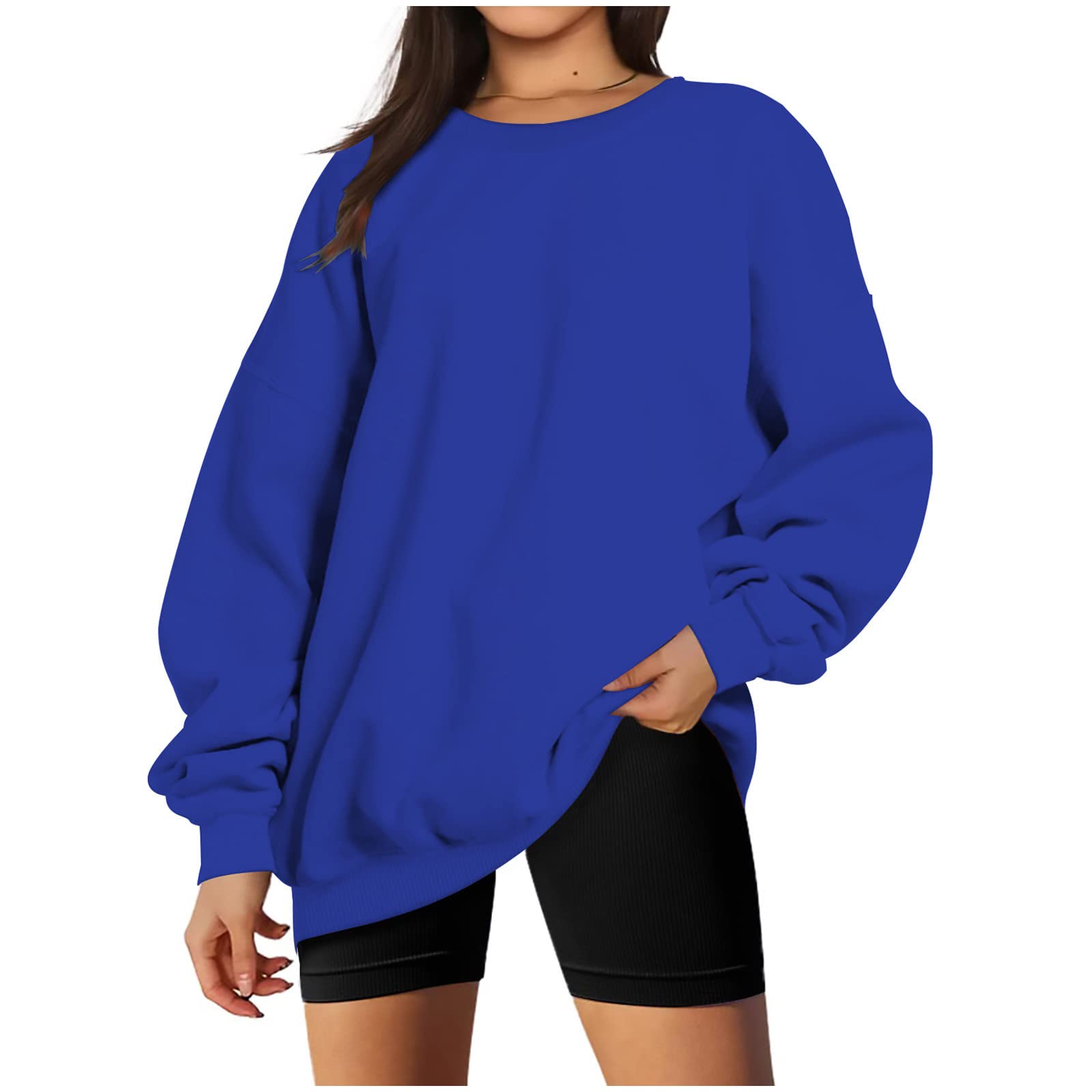 Women's Oversized Sweatshirt - Long Sleeve Crewneck Pullover Fleece Top | Soft Loose Fit Solid Color Casual Sweater | Perfect for Lounge Wear, Weekend Outfits & Cozy Fall Fashion