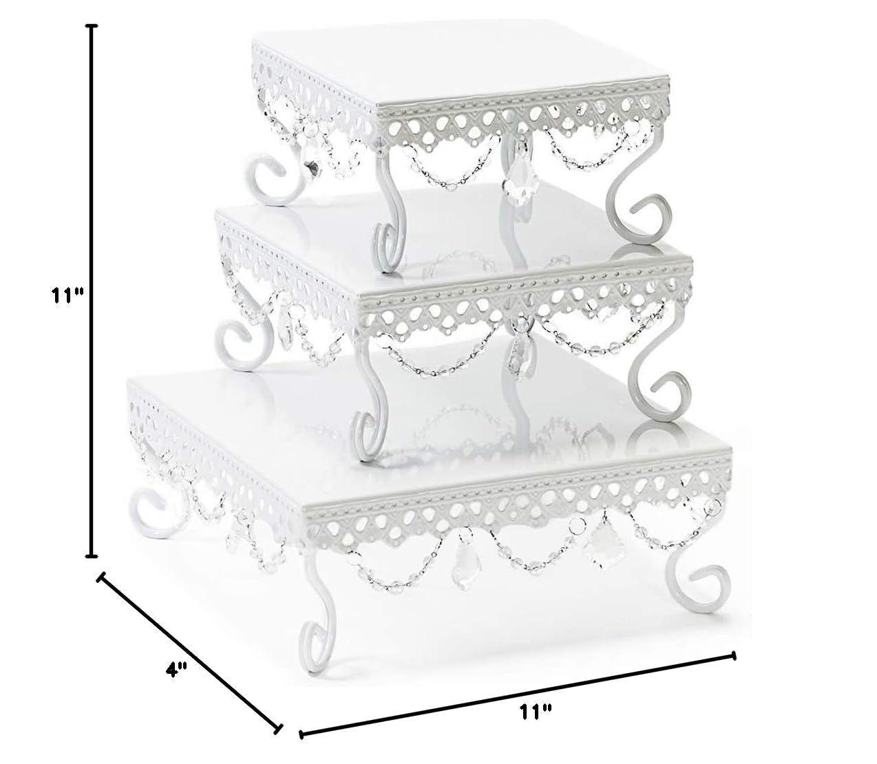 Luxury White Square Cake Stand Set of 3 - Elegant Chandelier Design Dessert Plates for Weddings, Anniversaries, Bridal Showers & Baby Showers - Perfect for Party Decor, Dessert Tables & Special Occasions