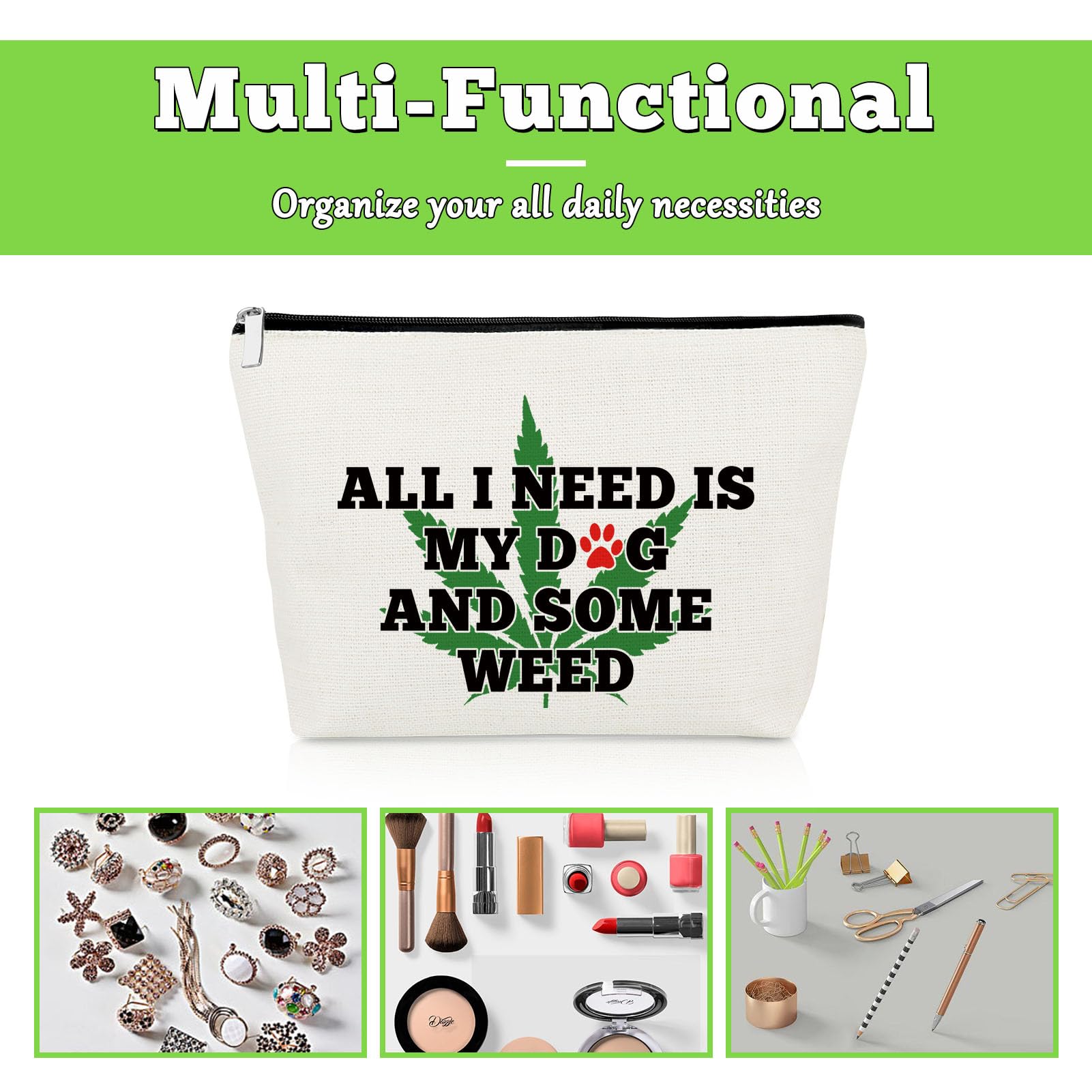 Funny Dog Lovers Gifts for Women - Weed Leaves Design Makeup Bag, Perfect for Dog Moms, Pet Owners, Sisters & Friends - Ideal for Christmas, Birthday, Travel & Daily Use