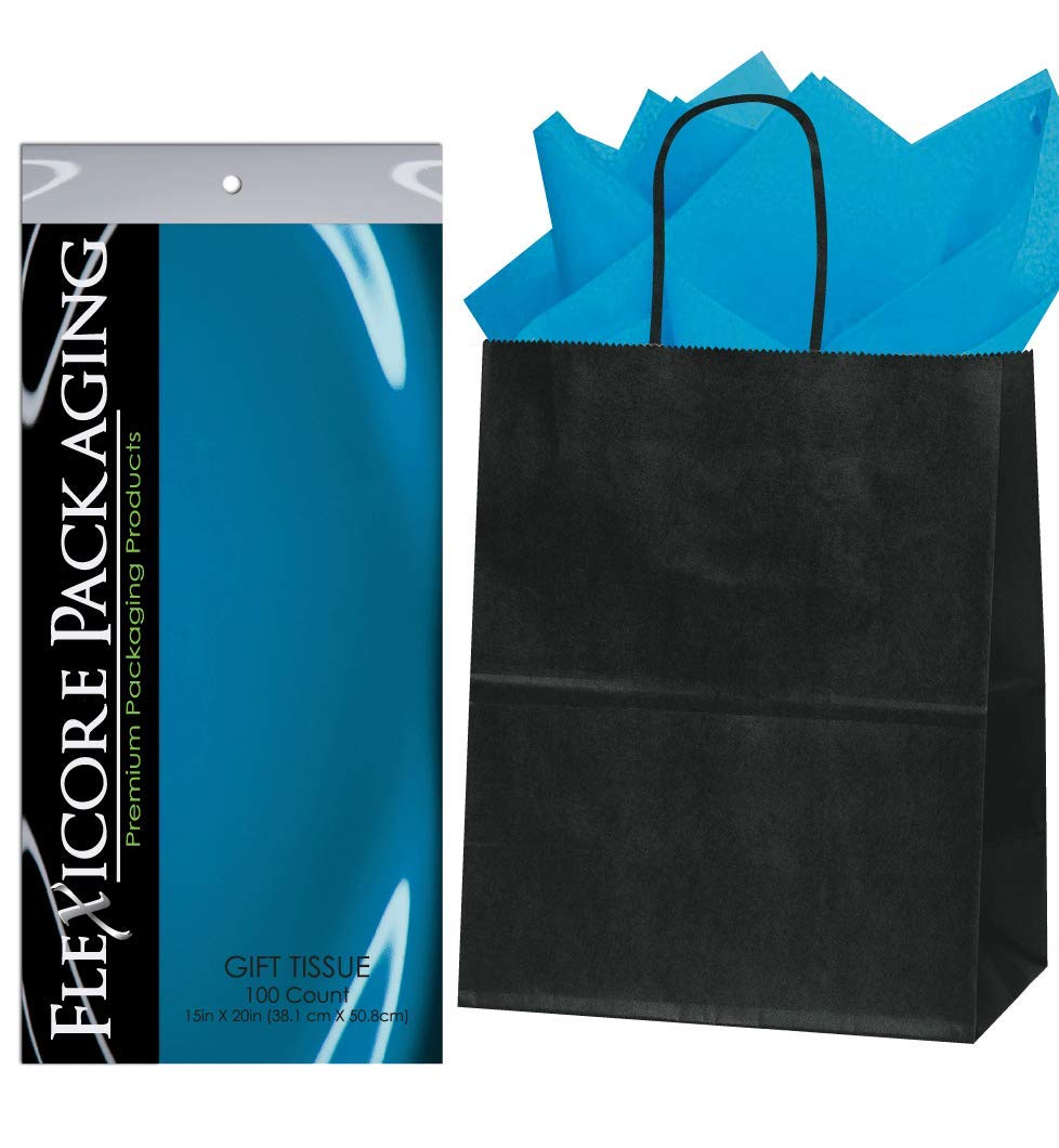 Premium Kraft Paper Gift Bags with Turquoise Tissue Wrap - 8