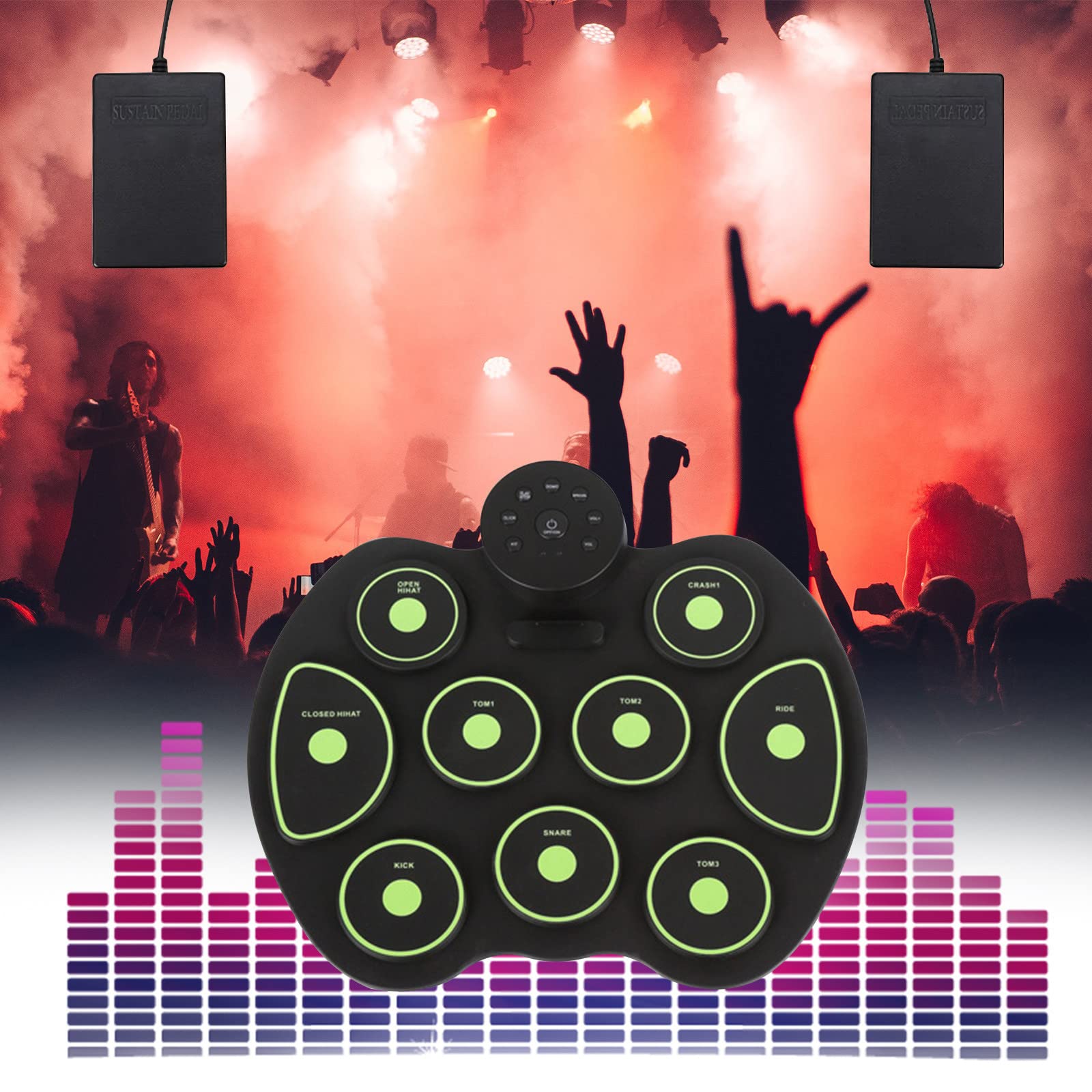 Electronic Drum Set for Kids - Foldable Silicone Hand Roll Practice Pad Kit with Drum Pedals & Sticks | Portable Travel Drum Kit | Perfect Holiday & Birthday Gift for Beginners (S3 Green) | Great for Home Practice, Music Lessons & Travel Entertainment
