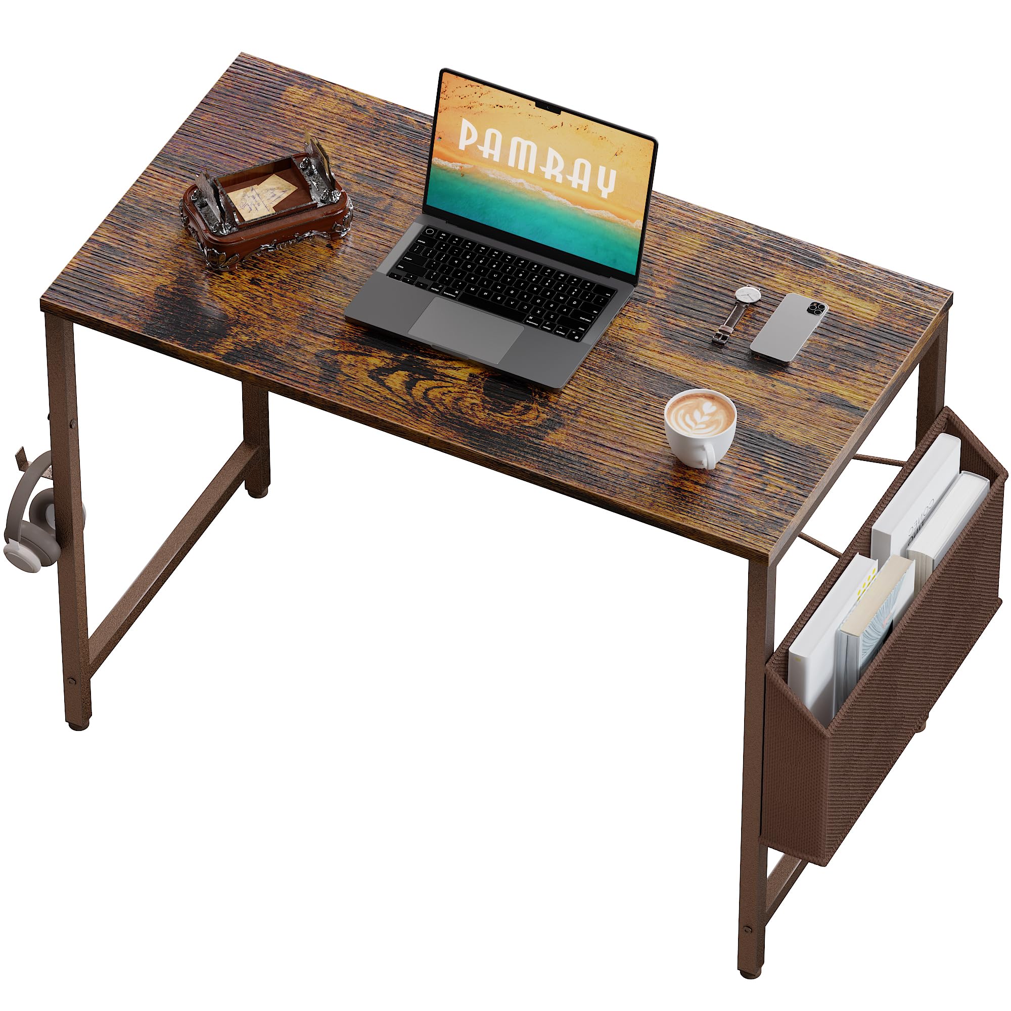 32 Inch Small Computer Desk with Storage Bag for Bedroom, Home Office & Study - Vintage Style Space-Saving Writing Desk for Small Spaces - Perfect for Remote Work, Online Classes & Crafting