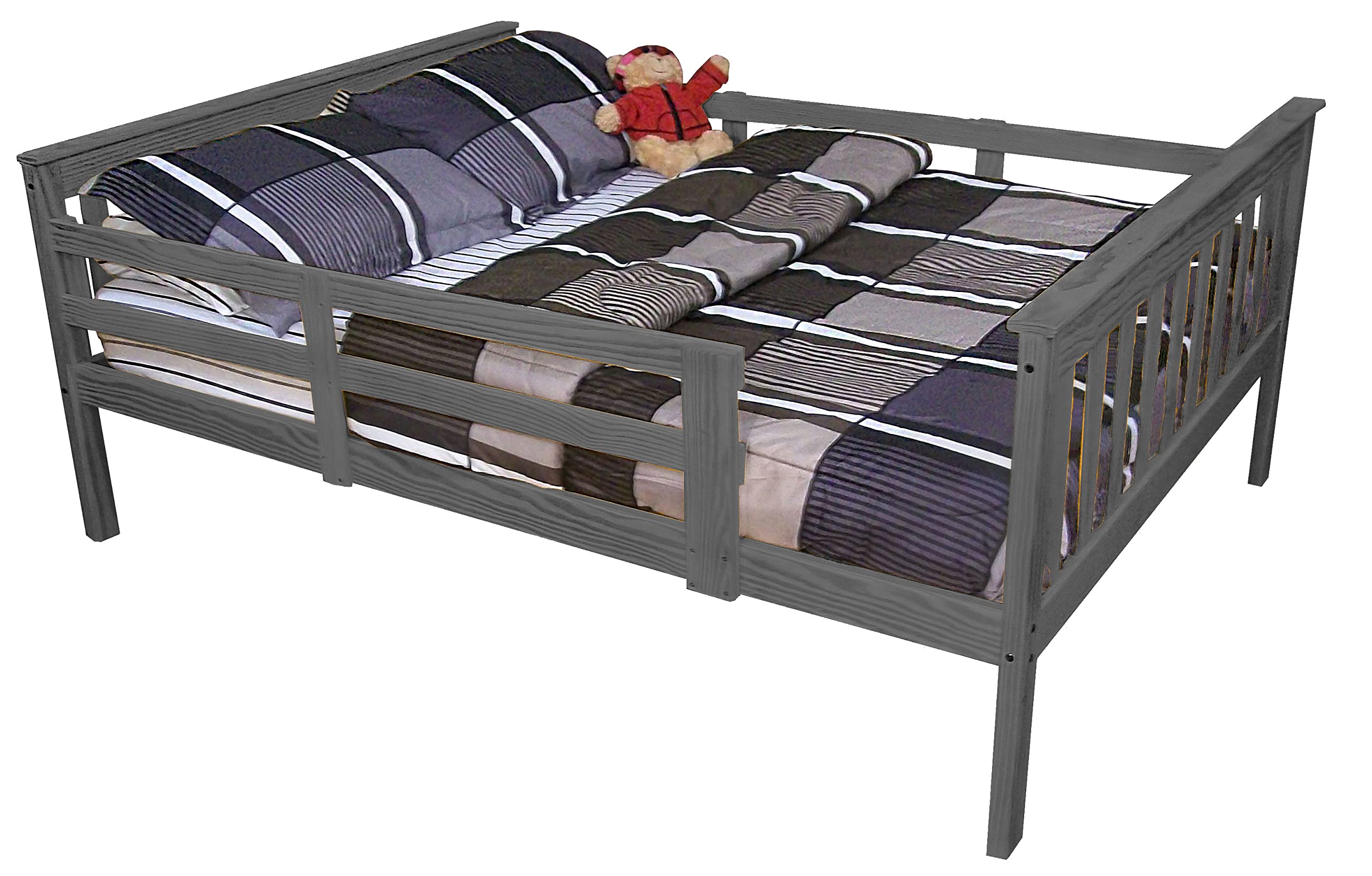 Furniture Barn USA Solid Pine Full Mission Bed with Safety Rails in Graphite Finish - Perfect for Kids' Rooms, Guest Bedrooms & Dormitories