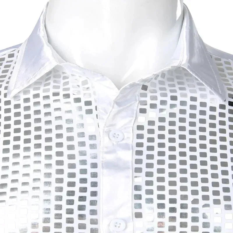 Luxury Sequins Silk Shirt for Men - Elegant Party Wear & Formal Occasion Outfit - Perfect for Weddings, Nightclubs, and Special Events