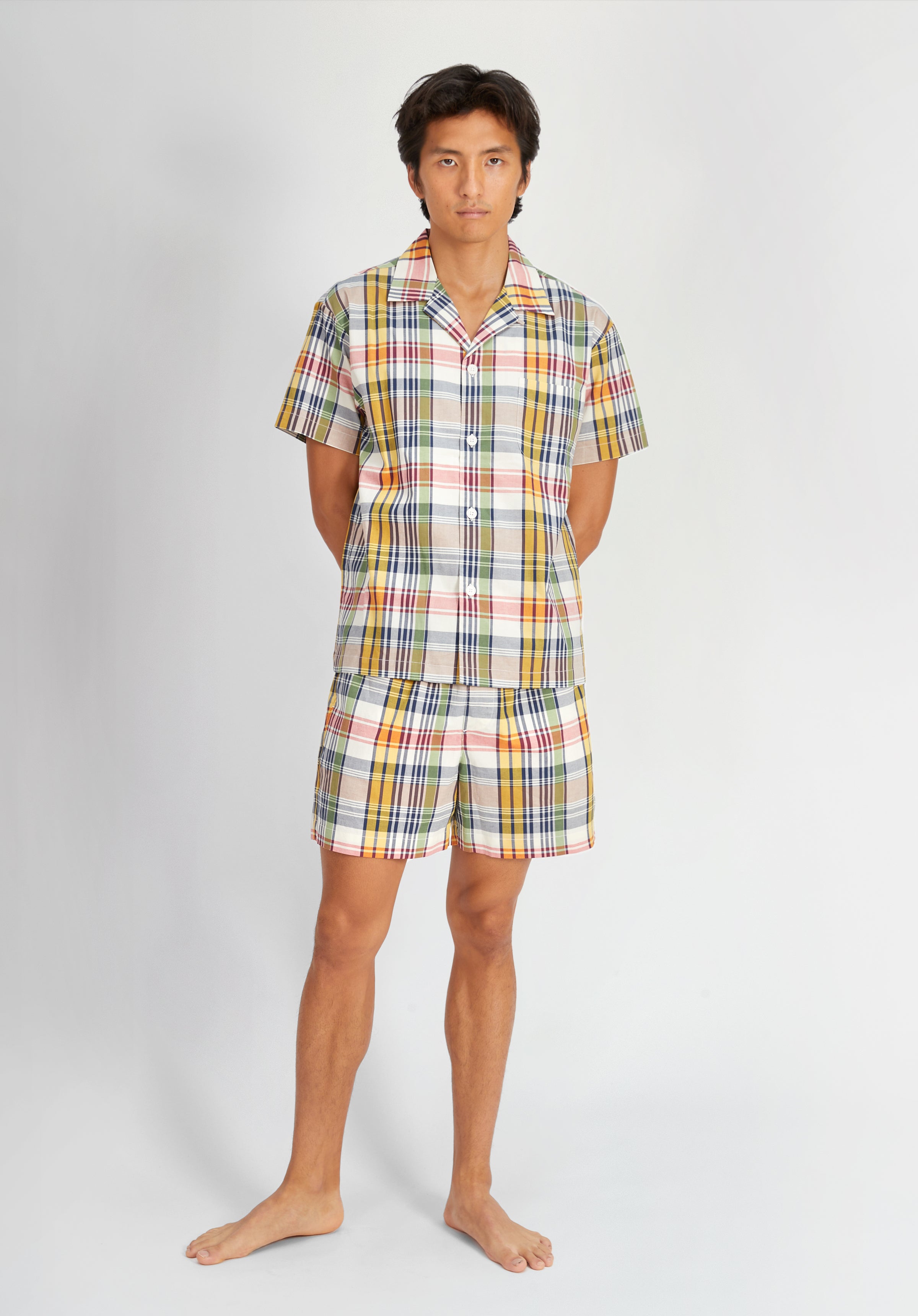 Martin Men's Camp Shirt - Beige Madras Plaid Golf Shirt | Breathable Cotton Casual Button Down for Golf, Outdoor & Summer Wear