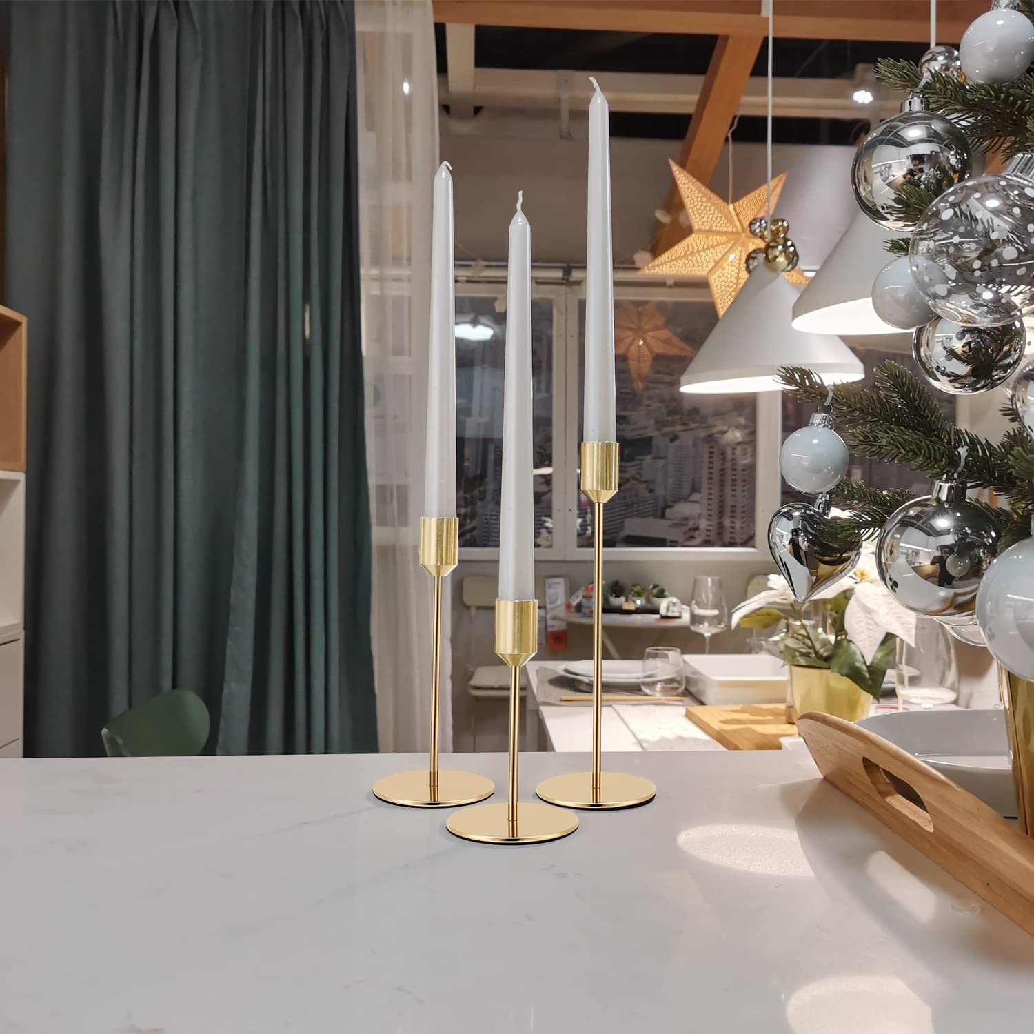 Elegant Gold Candle Holders Set of 6 - Premium Taper Candlestick Holders for Table Decor, Wedding Centerpieces, Dining, Anniversary & Party Decorations (Candles Not Included) | Perfect for Romantic Dinners, Holiday Tablescapes & Special Event Decor
