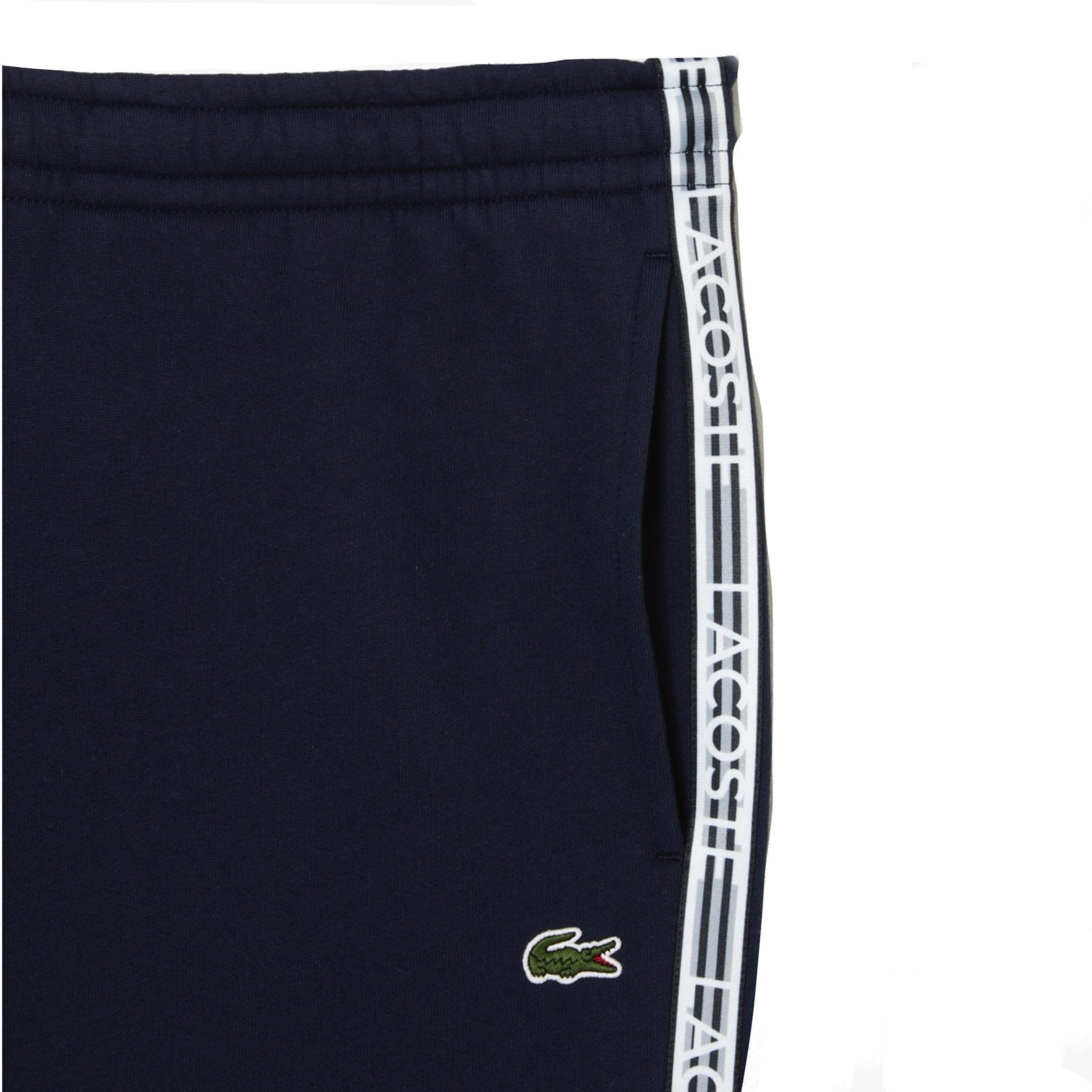 Lacoste Men's Logo Tape Fleece Track Pants - Navy Blue Comfortable Joggers for Casual Wear & Gym Workouts