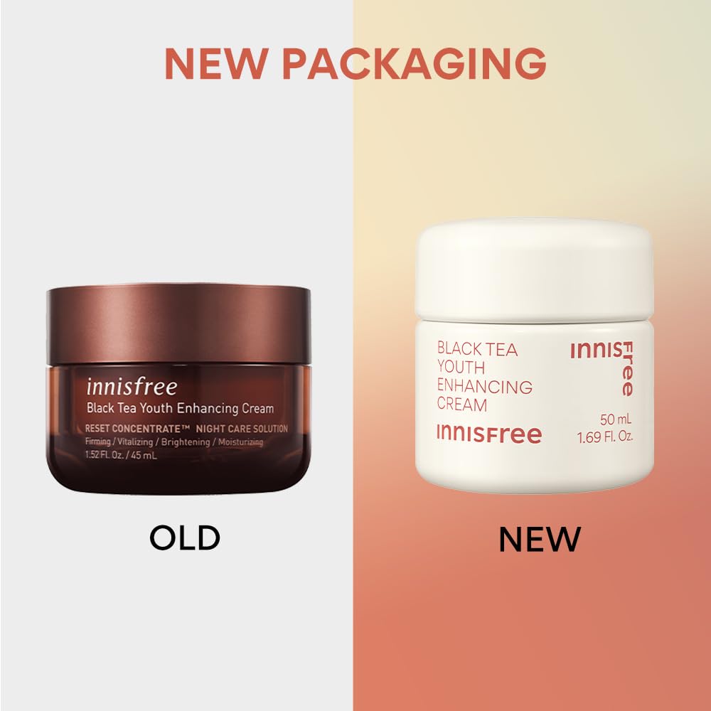 **Innisfree Black Tea Youth Cream 50ml - Anti-Aging Korean Skincare for Firming, Hydrating & Brightening | Reduces Wrinkles & Boosts Elasticity | Perfect for Night Routine & Dry Skin Care**