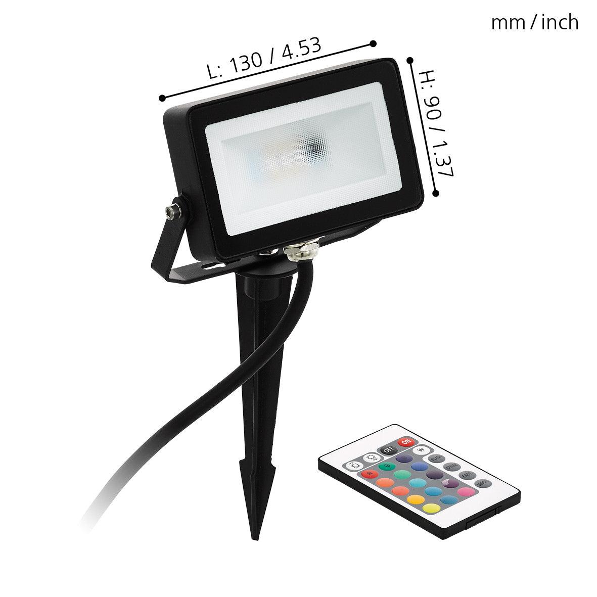 Eglo Faedo 4 Spike Black Metal Outdoor Flood Light with Remote Control - Waterproof Landscape Lighting for Garden, Yard, and Pathway Illumination