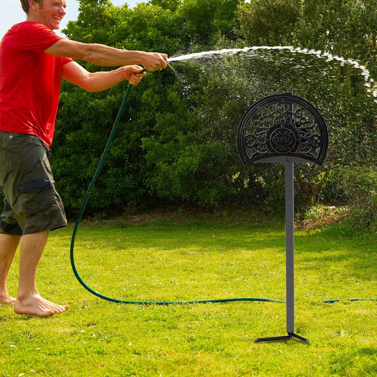 GOFORWILD Decorative Sturdy Garden Hose Holder - Wall Mounted Hose Rack & Hanger for 125-Feet 5/8-Inch Hose - Durable Stainless Cast Aluminum Hose Reel (7009) - Perfect for Yard, Lawn & Outdoor Watering