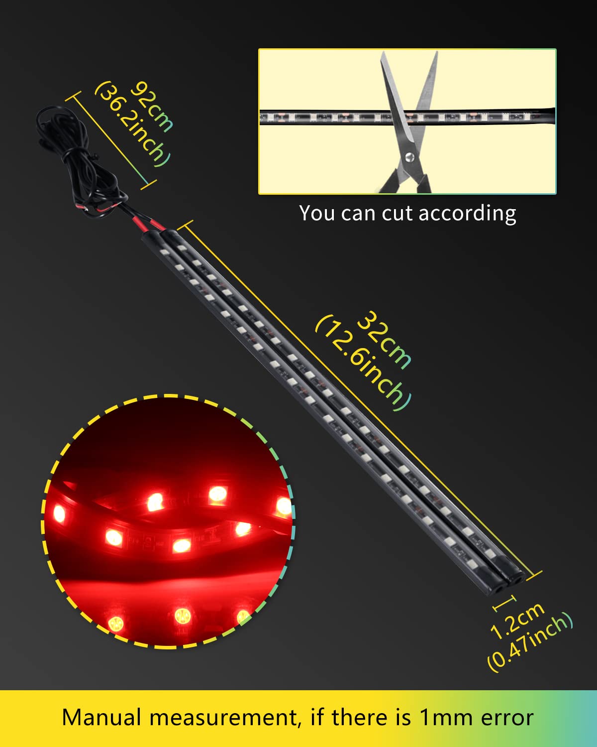 RGB Interior Car LED Strip Lights with Remote Control - 2 Pack Red Car Ambient Lighting for Cars, Trucks, SUVs - Perfect for Night Driving & Customizing Your Vehicle Interior