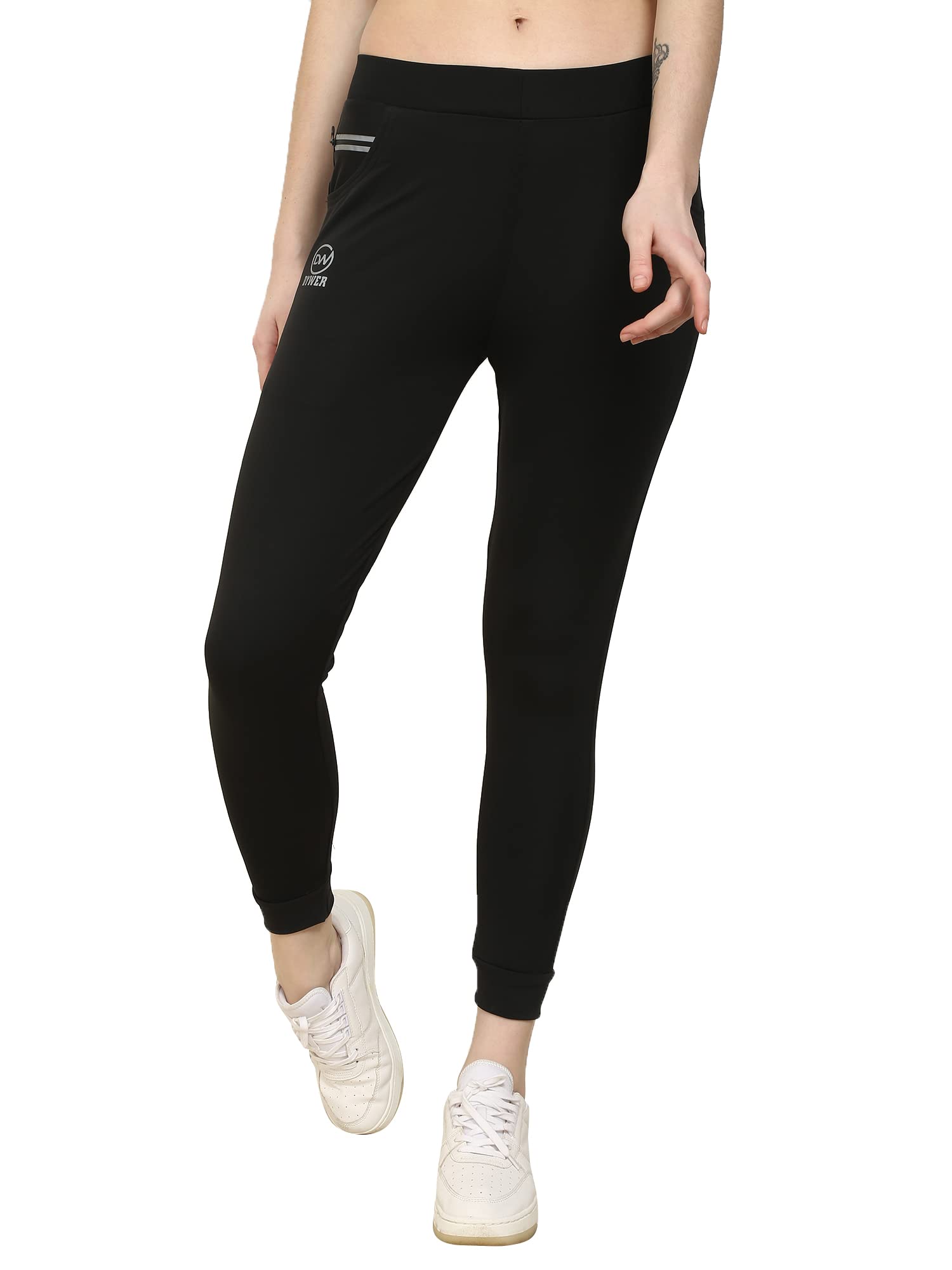 DYWER Girls' Ankle-Length Tights with 2 Curved Pockets & 1 Zip Pocket - Stretchable Leggings with Normal Waist for School, Sports & Everyday Wear