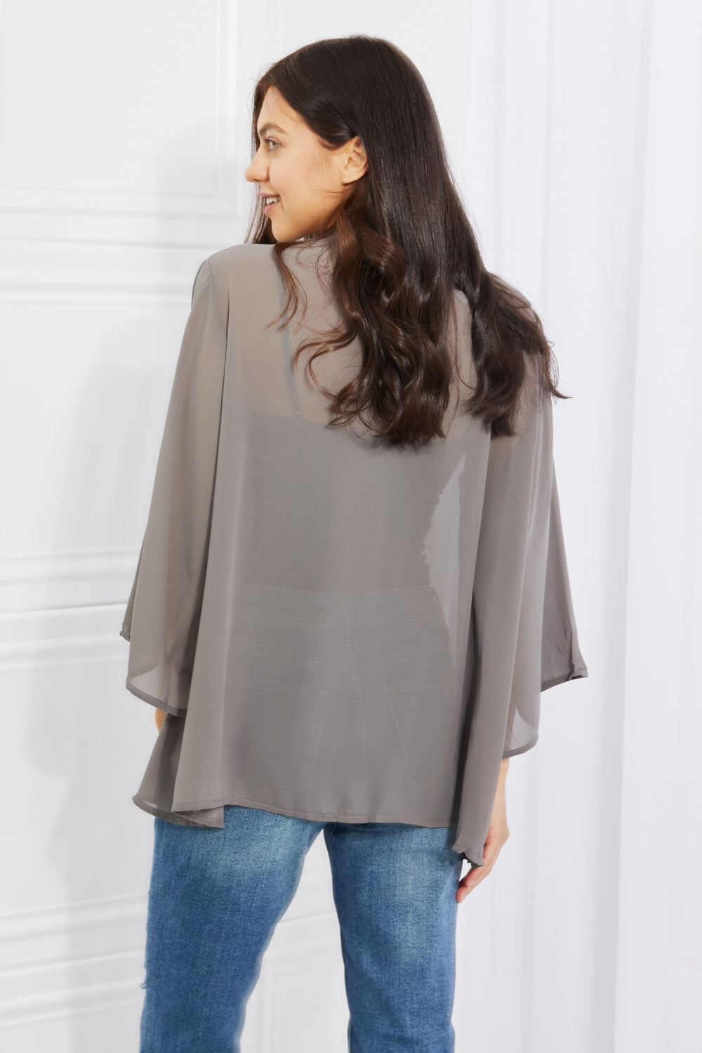 Melody Just Breathe Full Size Grey Chiffon Kimono Robe - Lightweight Cover Up for Beach, Bridal Party & Loungewear