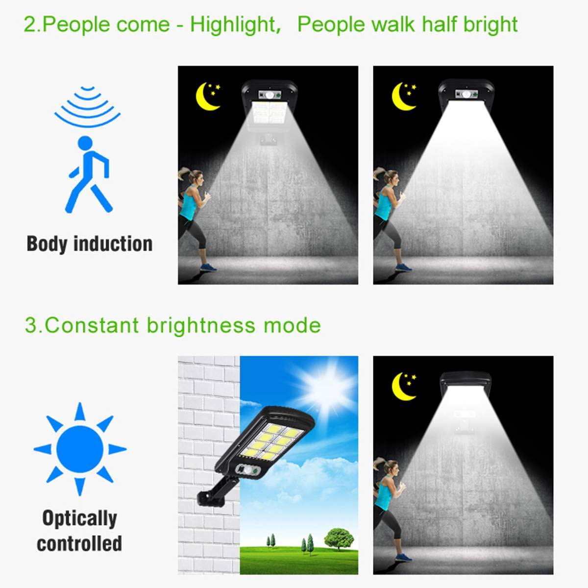1200W 160COB LED Solar Powered Waterproof Outdoor Lights with PIR Motion Sensor & Remote Control - 2 Pack (240COB Total) for Garden, Pathway, Driveway and Street Lighting