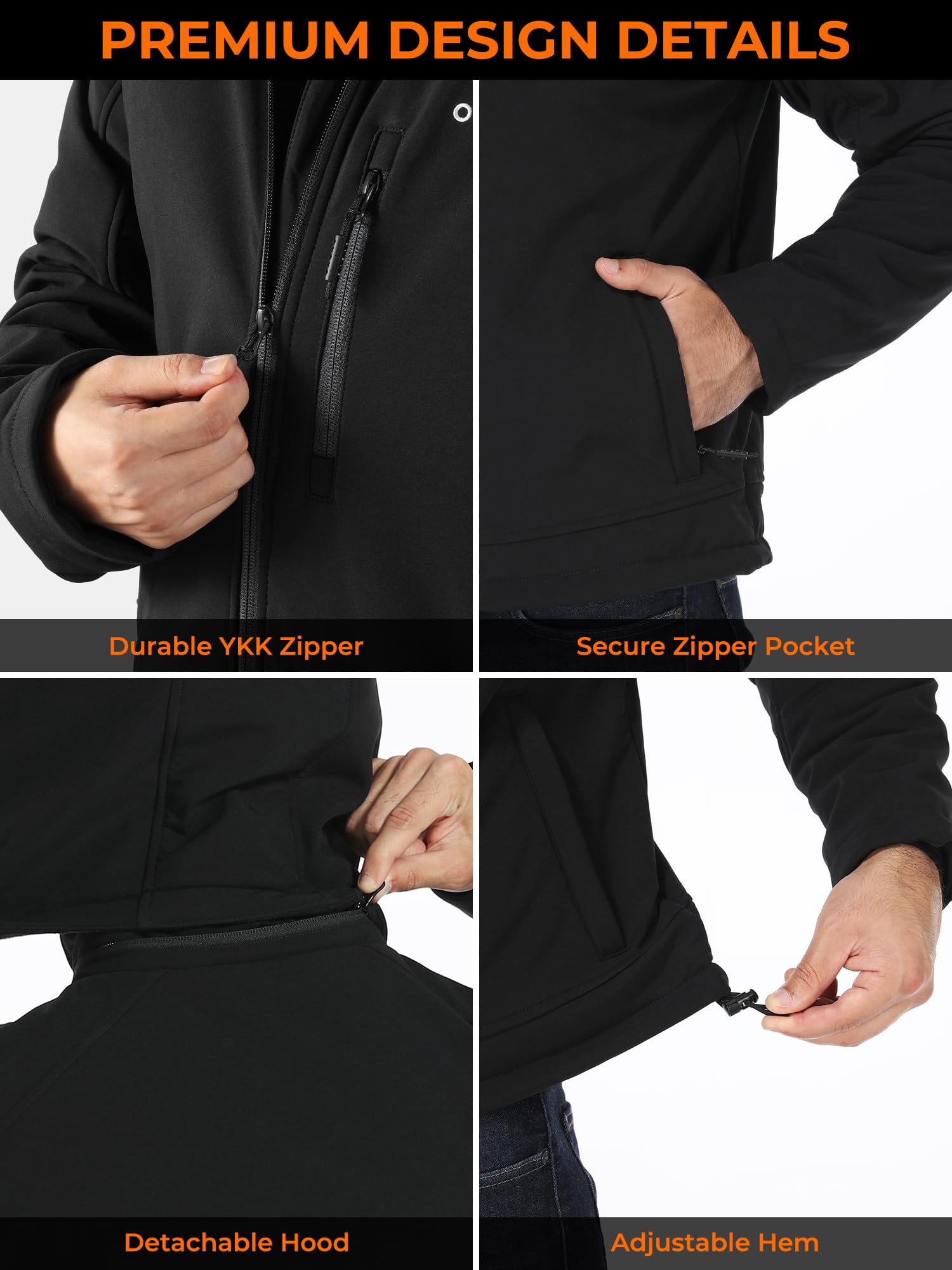ORORO Men's Heated Jacket with Rechargeable Battery - Winter Heated Coat with Detachable Hood for Outdoor Activities (Charger Not Included) - Perfect for Skiing, Hiking & Cold Weather Commutes