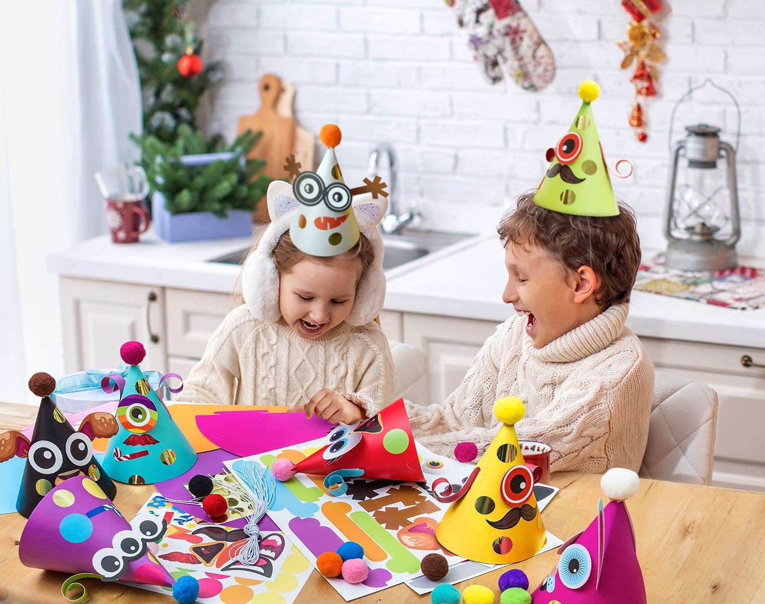 Glittery Garden Party Hats for Kids - Animal Themed DIY Craft Kit with Stickers | Fun Birthday Activity, Christmas, Thanksgiving & Easter Decorations | Perfect for Birthday Parties, Classroom Crafts & Holiday Celebrations