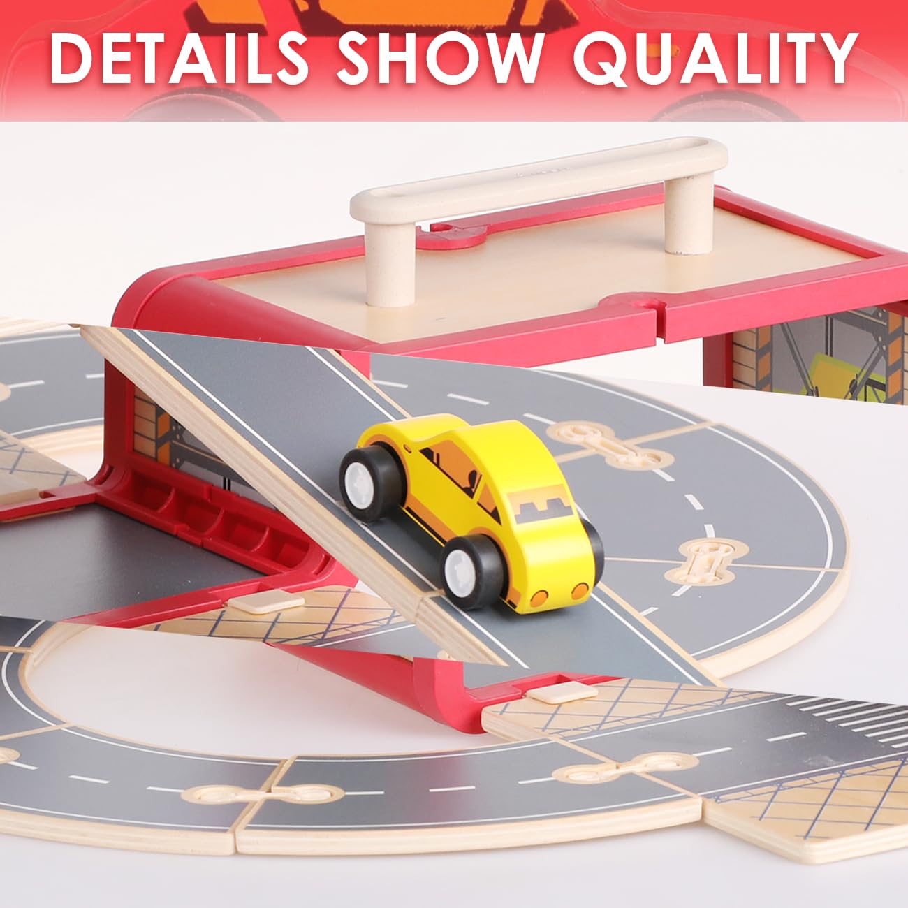 **Wooden Toy Car Set for Toddlers - Car Track & Parking Garage Playset with Storage Box | Educational Building Blocks for Kids, Boys & Girls | Perfect for Pretend Play, Motor Skills Development & Early Learning**