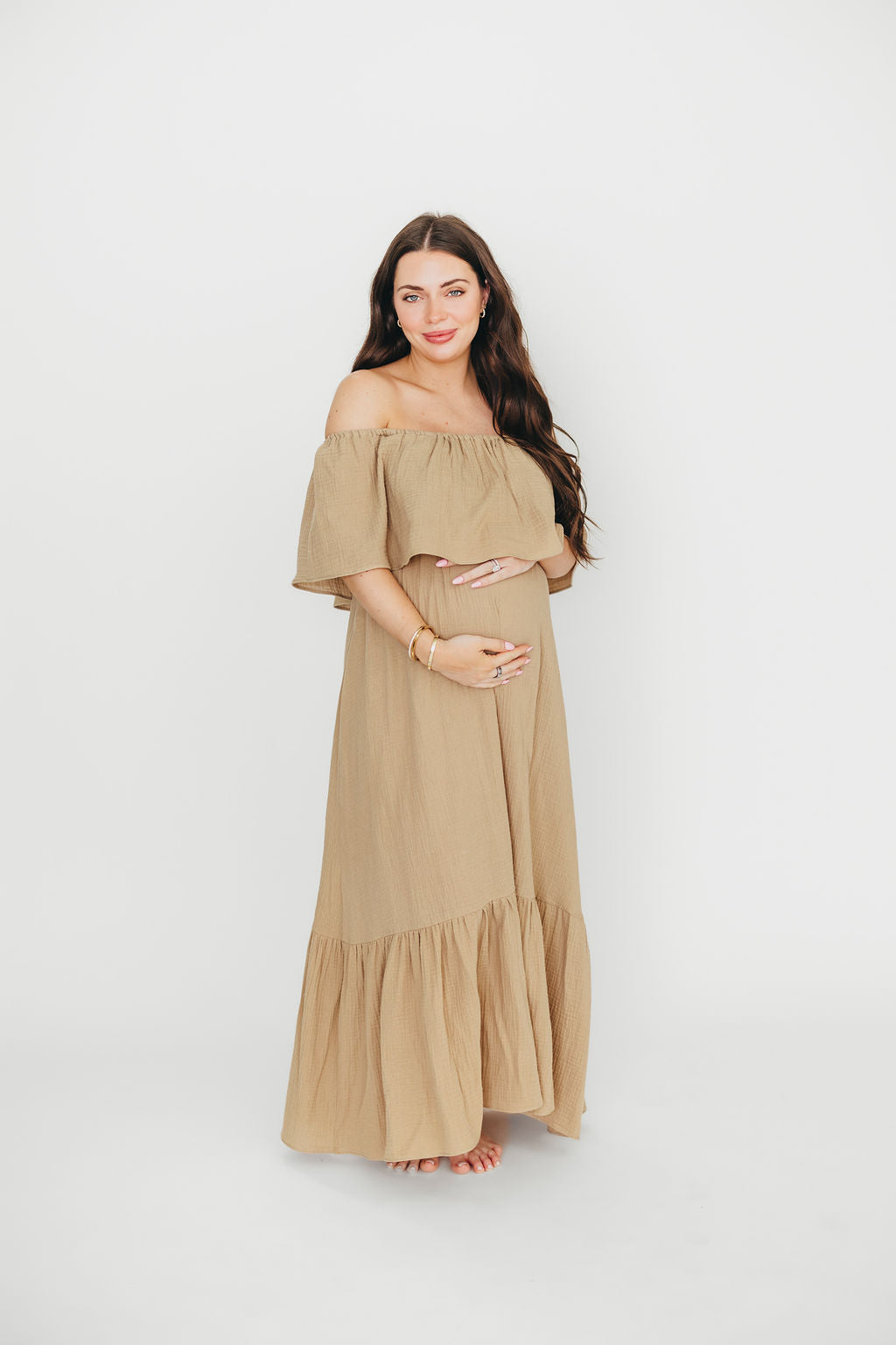 Josie 100% Cotton Maternity Maxi Dress in Khaki - Bump & Nursing Friendly for Pregnancy & Breastfeeding | Perfect for Casual Outings, Baby Showers & Nursing Comfort