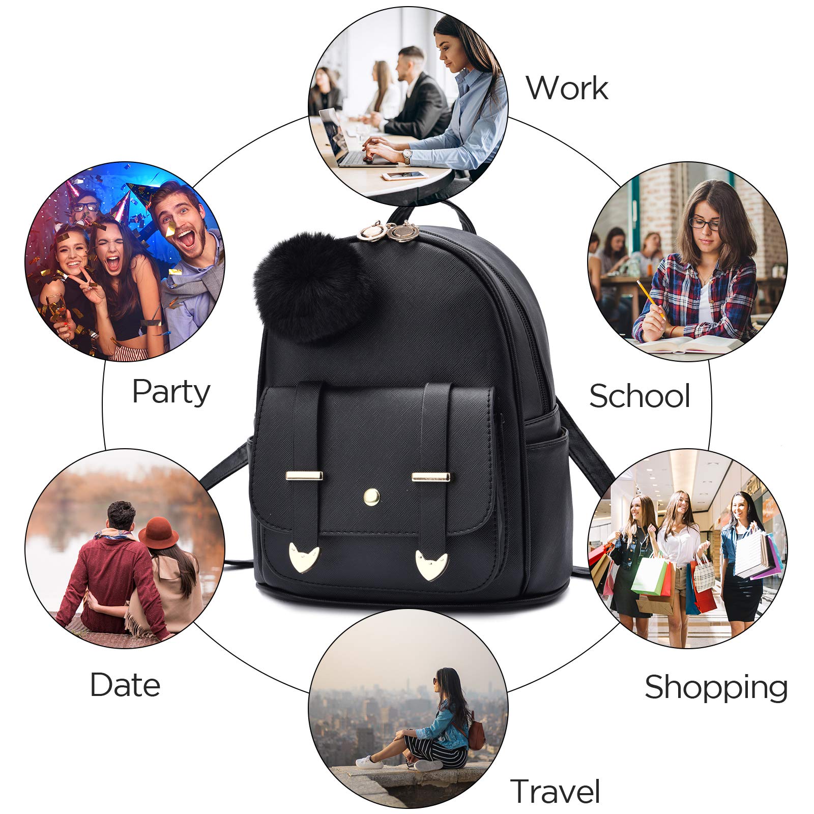 **IHAYNER Girls Fashion Backpack - Mini Backpack Purse for Women & Teens, PU Leather Pompom Shoulder Bag - Perfect for School, Travel & Daily Use**