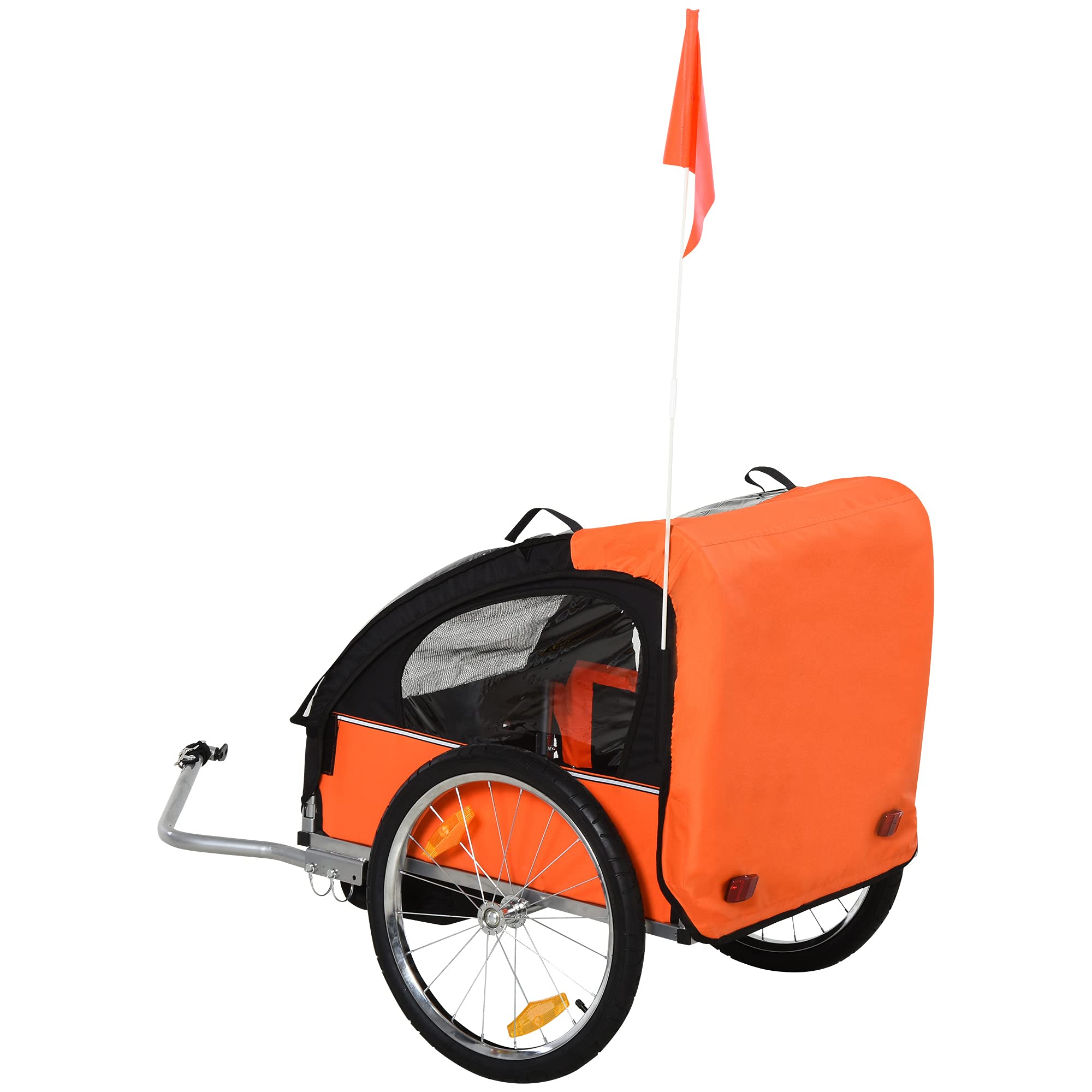Aosom Heavy Duty Double Bike Trailer for Kids & Toddlers - Steel Frame Bicycle Cargo Carrier with 5-Point Safety Harness, Weatherproof Cover, Reflective Stripes & Safety Flag - Perfect for Family Cycling, Grocery Trips & Outdoor Adventures
