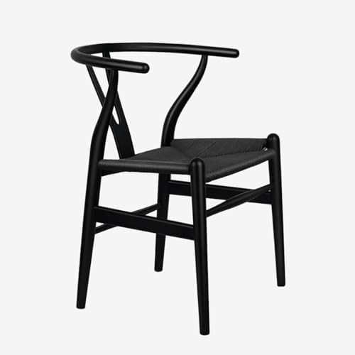 Premium Wishbone Chair - Solid Ash Wood Frame with Woven Seat - Modern Black Dining Chair for Kitchen, Restaurant & Home Decor - Set of 1 (Ash Wood - Black) - Perfect for Farmhouse, Scandinavian & Minimalist Interiors